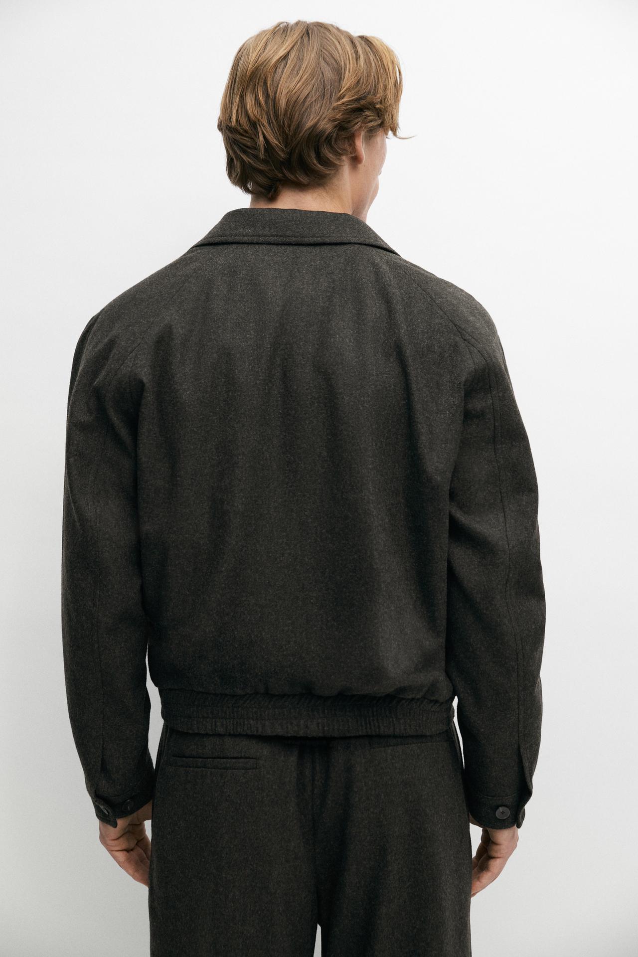 Wool-blend flannel bomber, total look — BROWN