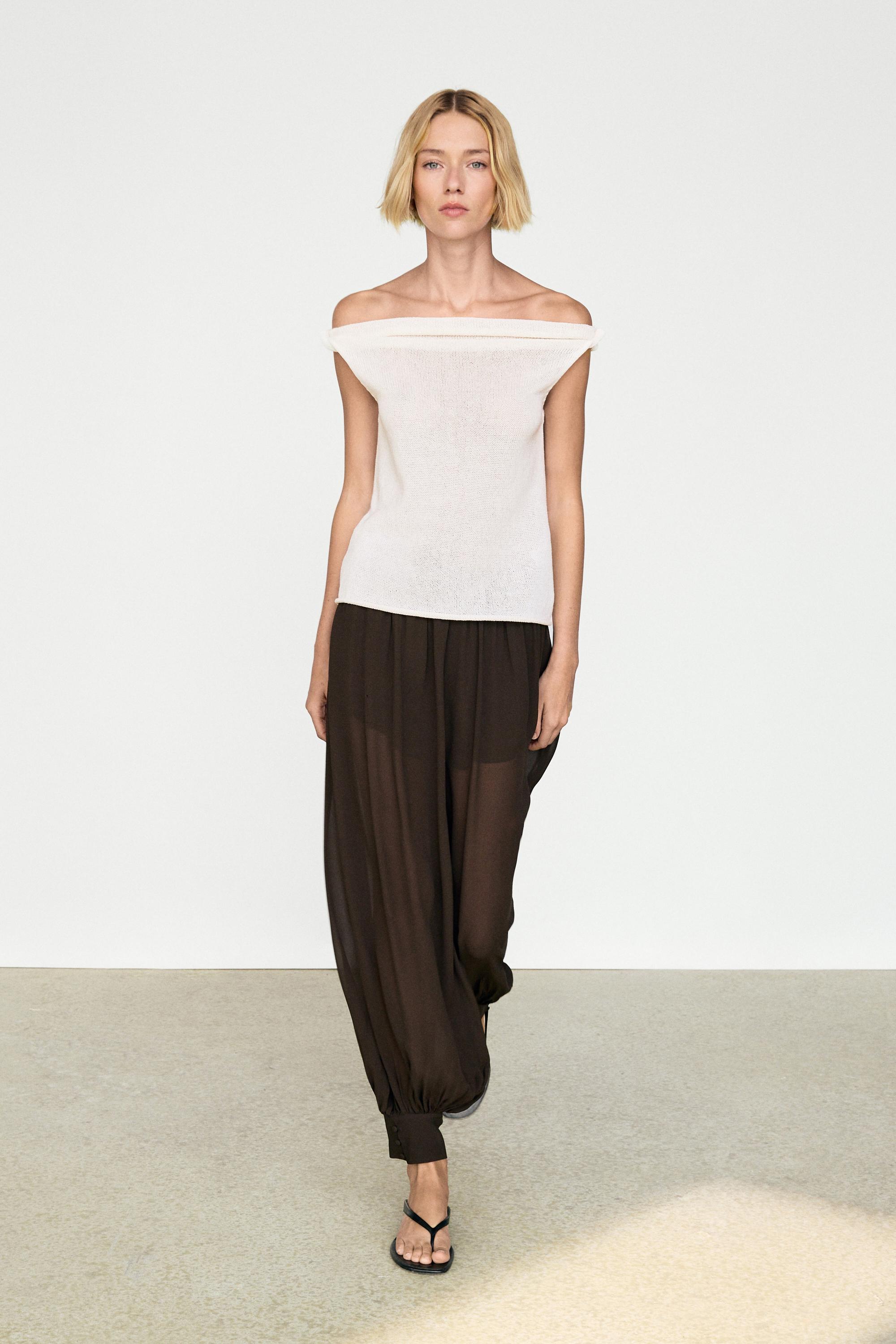 Ribbed knit bandeau top — CREAM