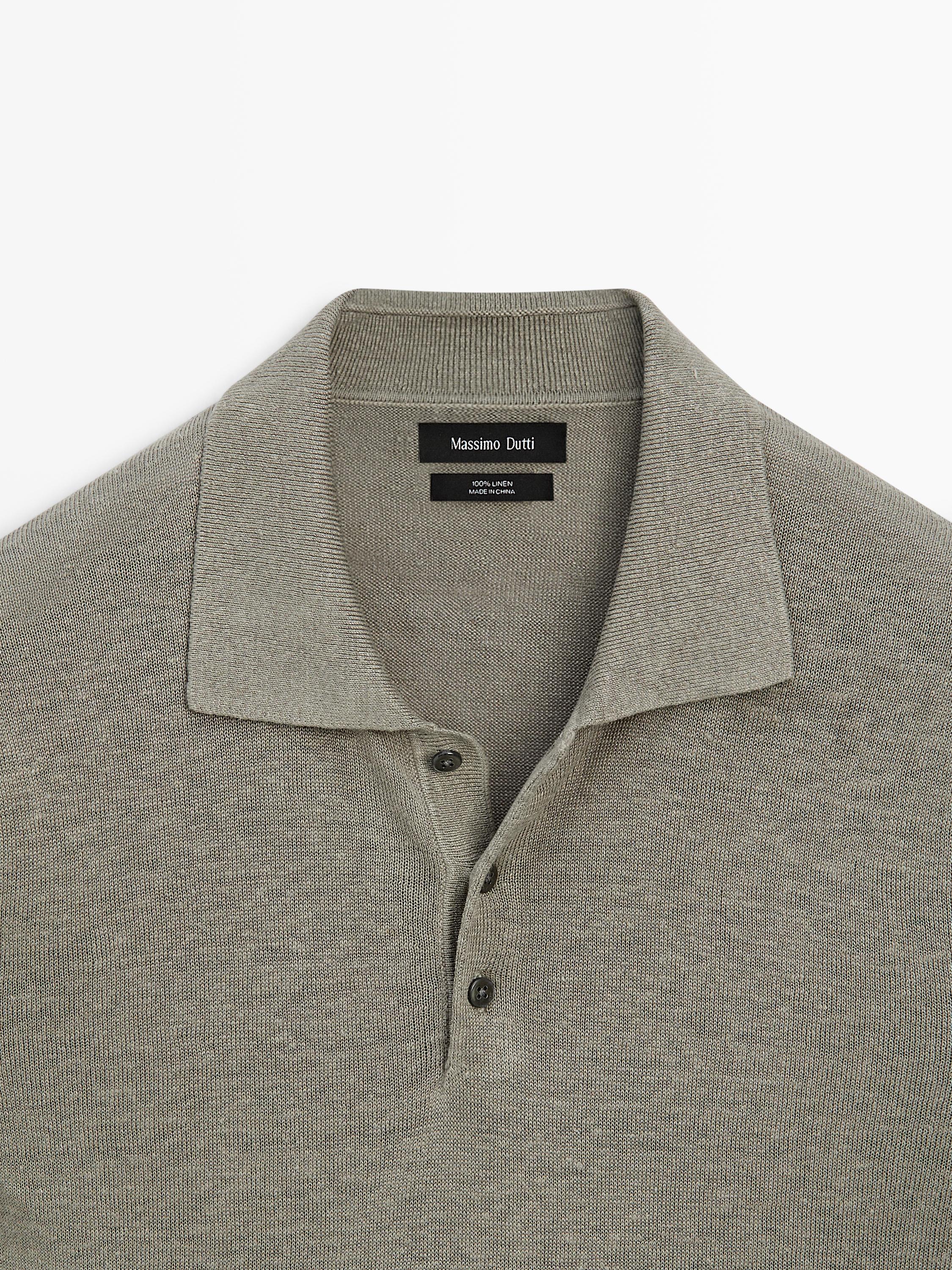 Linen knit polo sweater — MARINE GREEN