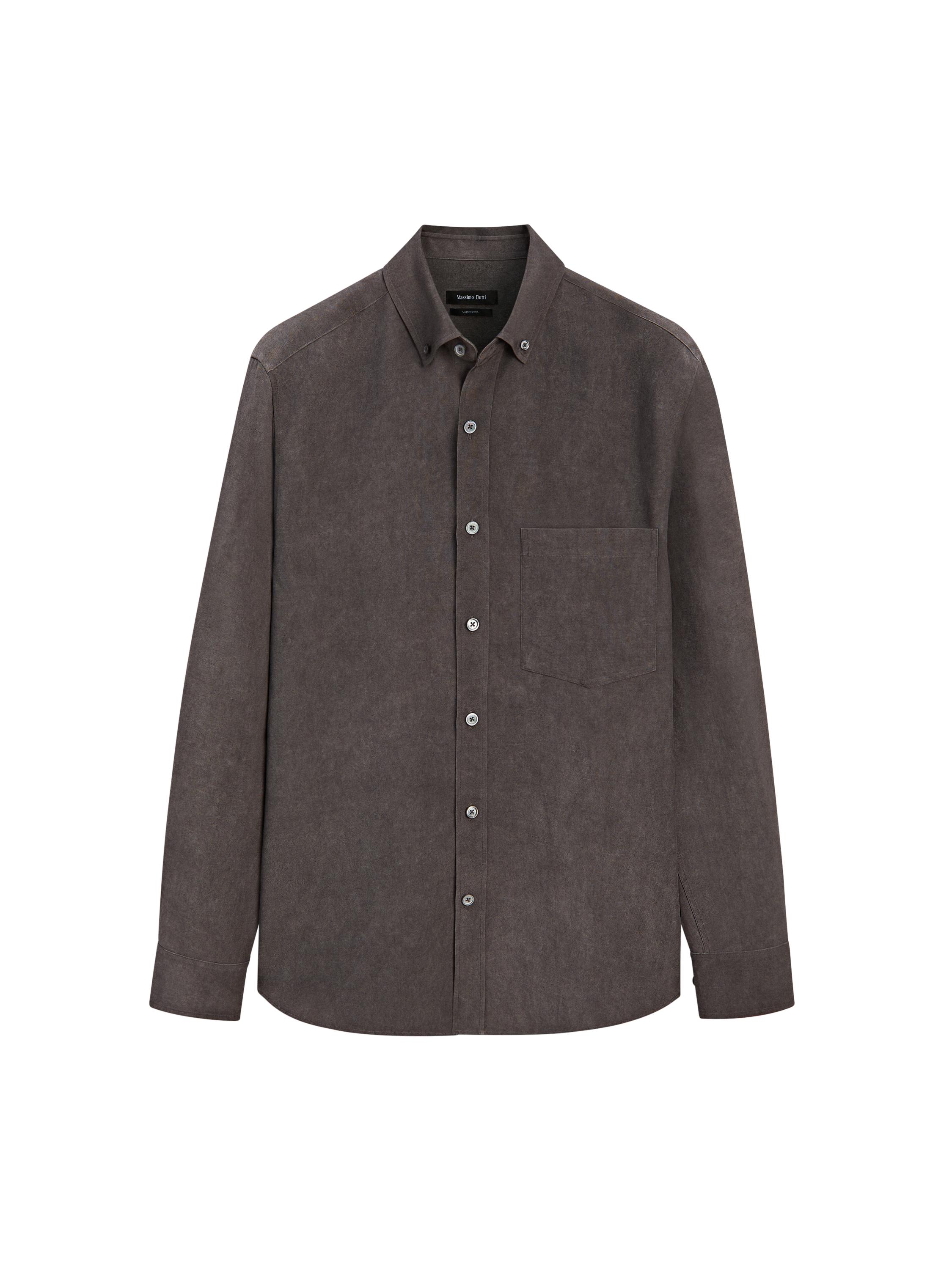Flowing regular fit shirt with pocket — AUBERGINE