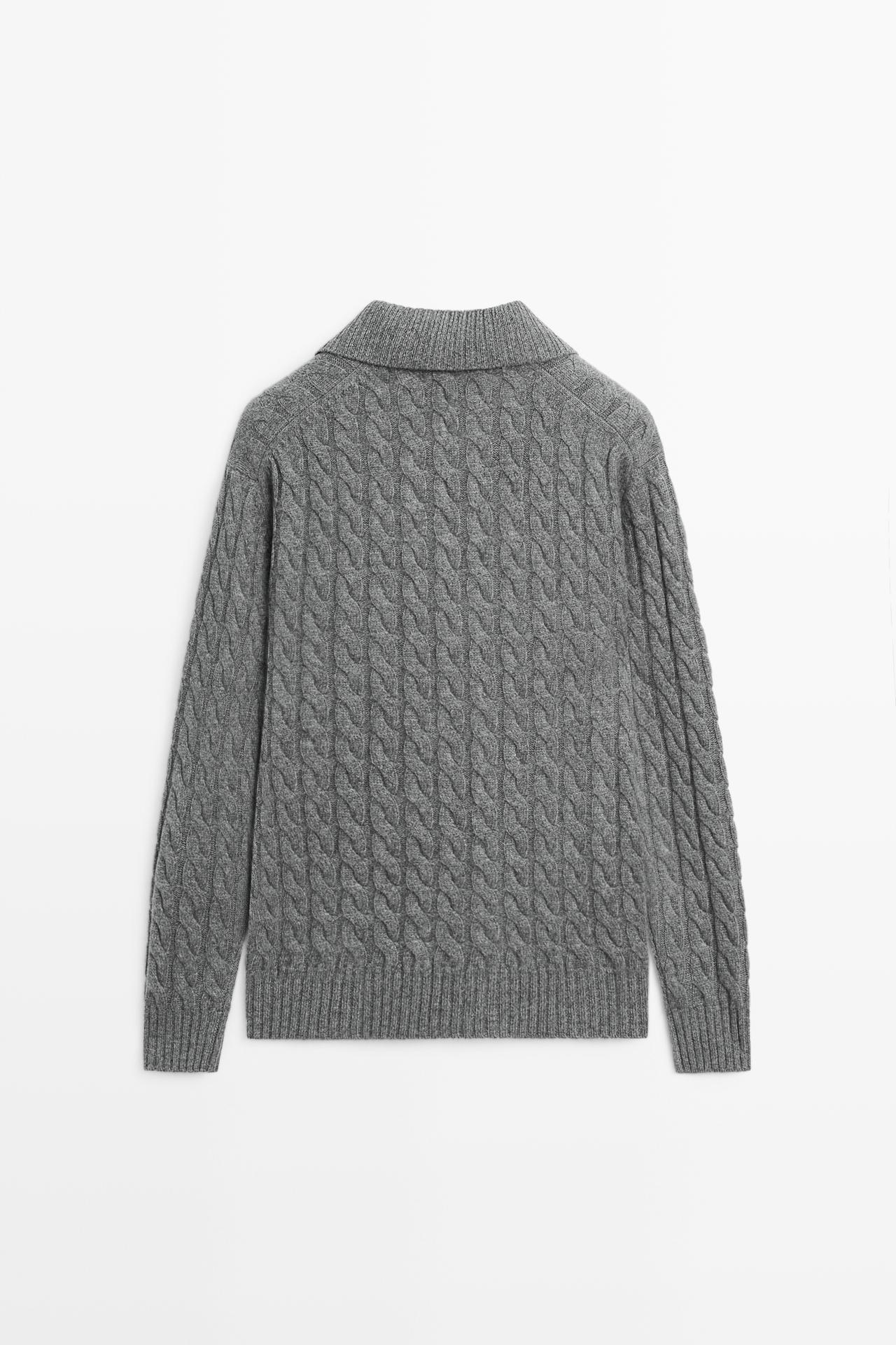 Cable-knit cashmere polo sweater — ANTHRACITE GREY