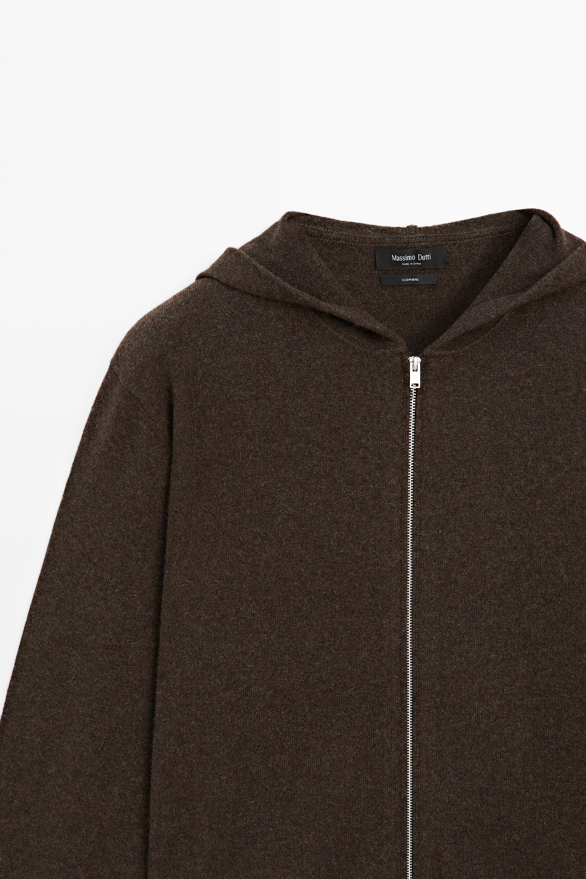 100% cashmere hooded knit cardigan — BROWN MARL