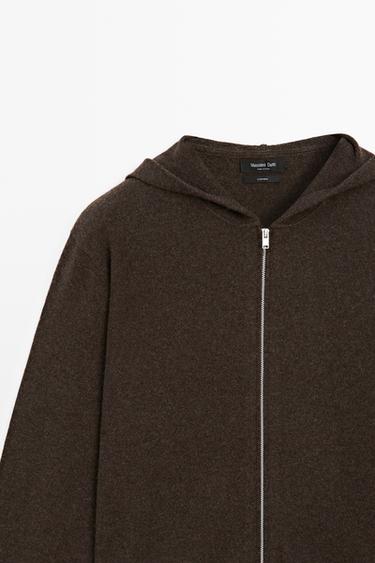 100% cashmere knit cardigan with hood — BROWN MARL 4