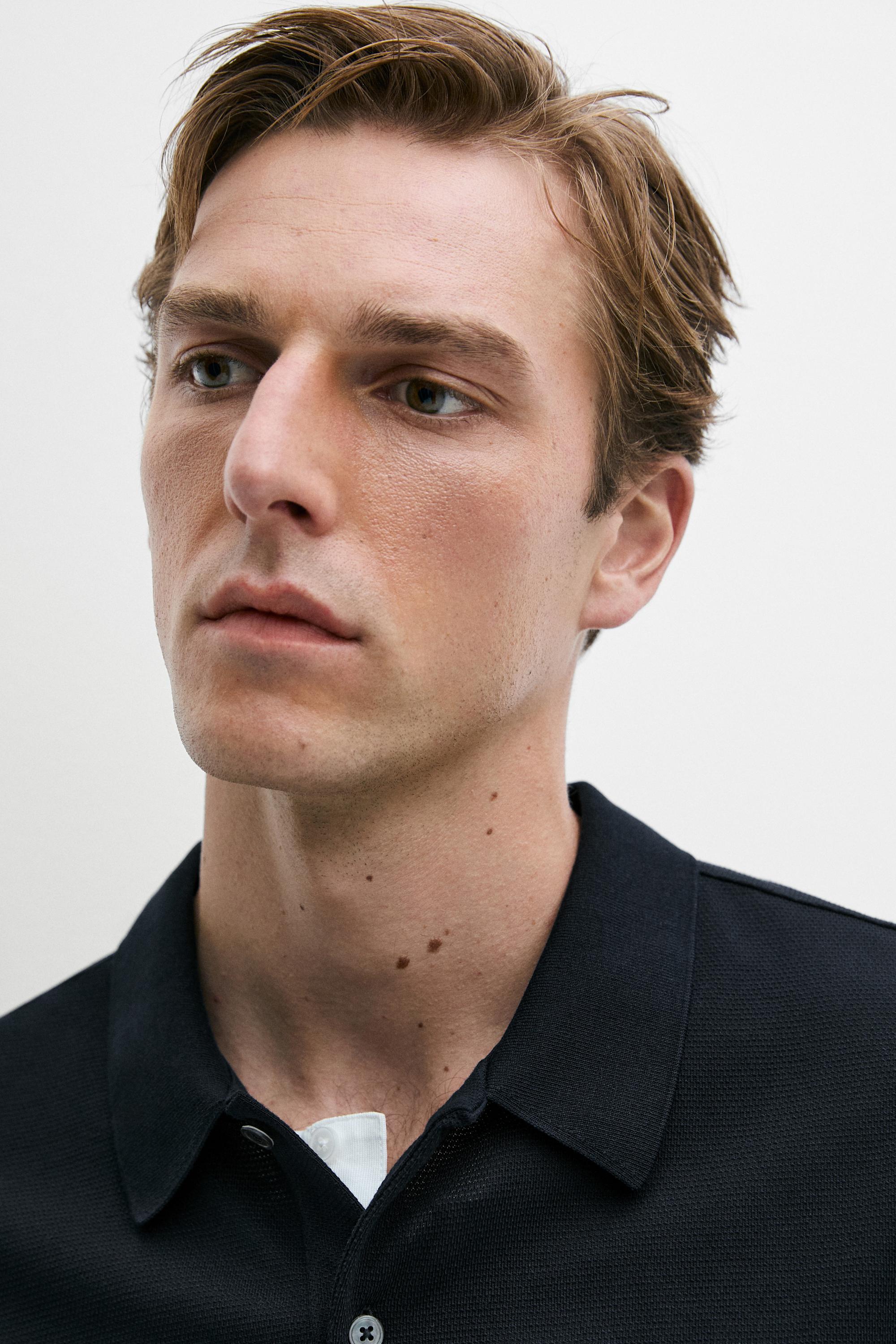 100% cotton structured polo shirt — NAVY BLUE