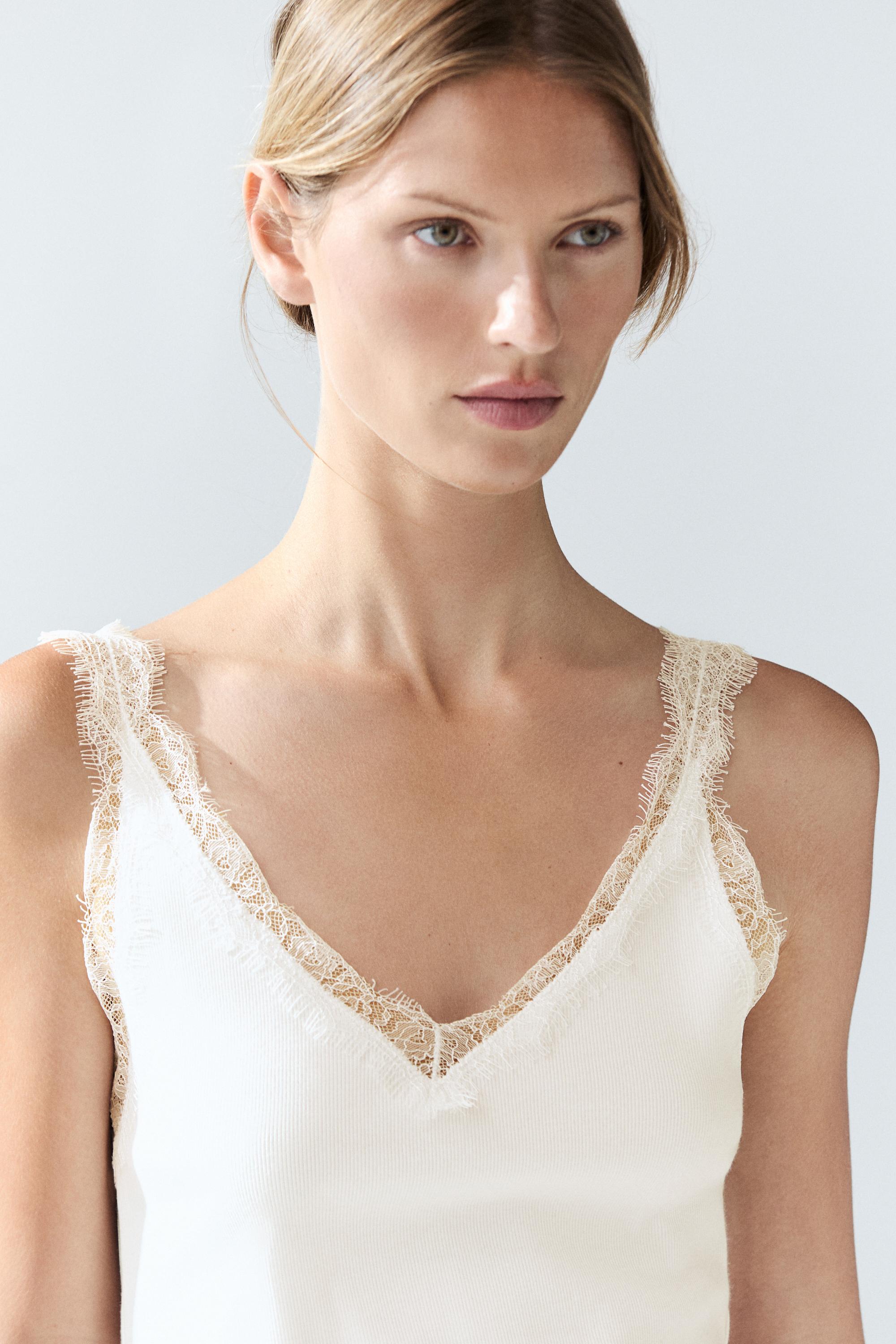 Strappy lace-trim top — Off white