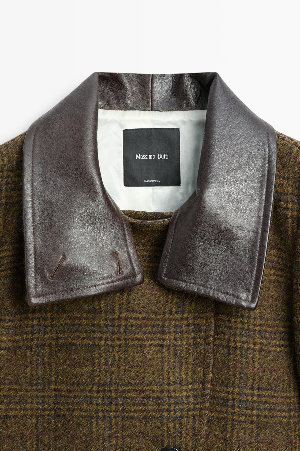 Medium coat with contrasting leather and suede detailing — Olive