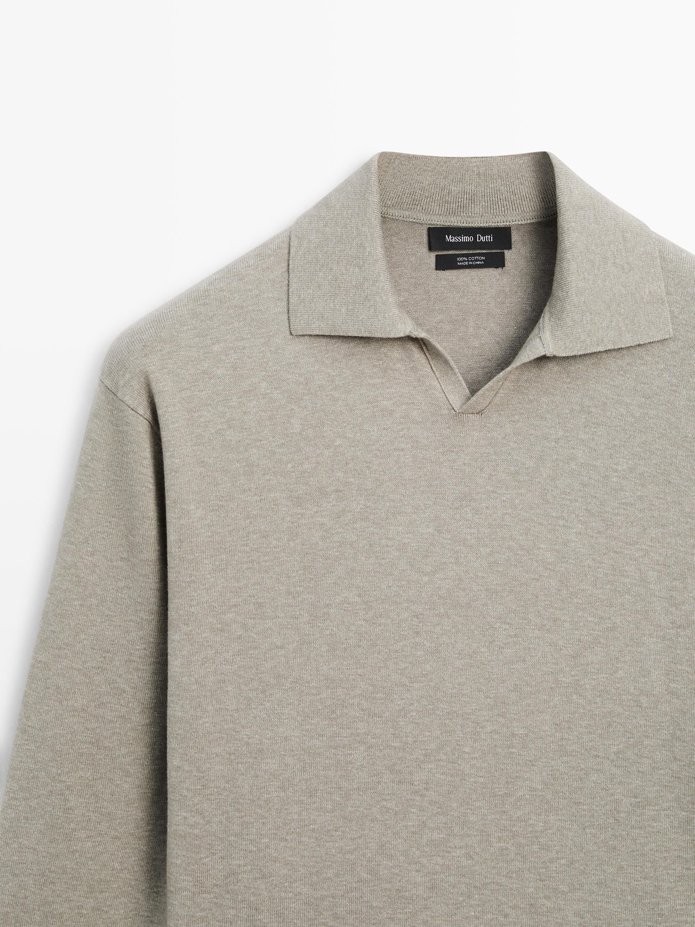 Cotton knit polo sweater — Greyish green