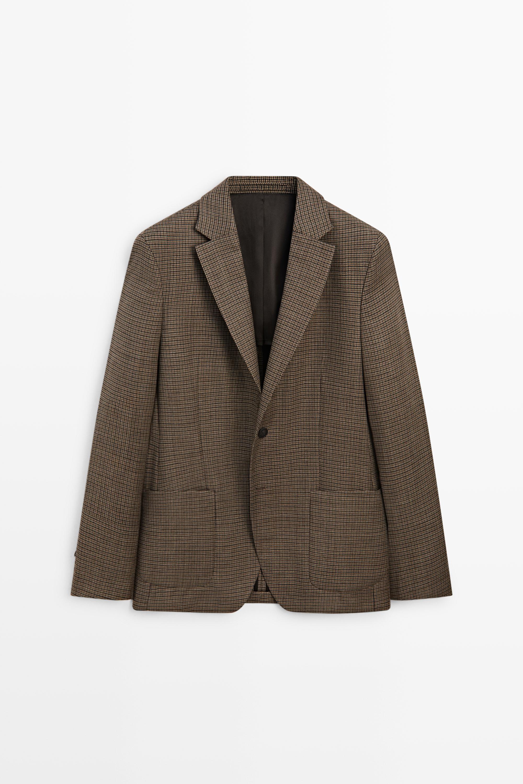 100% wool houndstooth blazer — BEIGE MARL