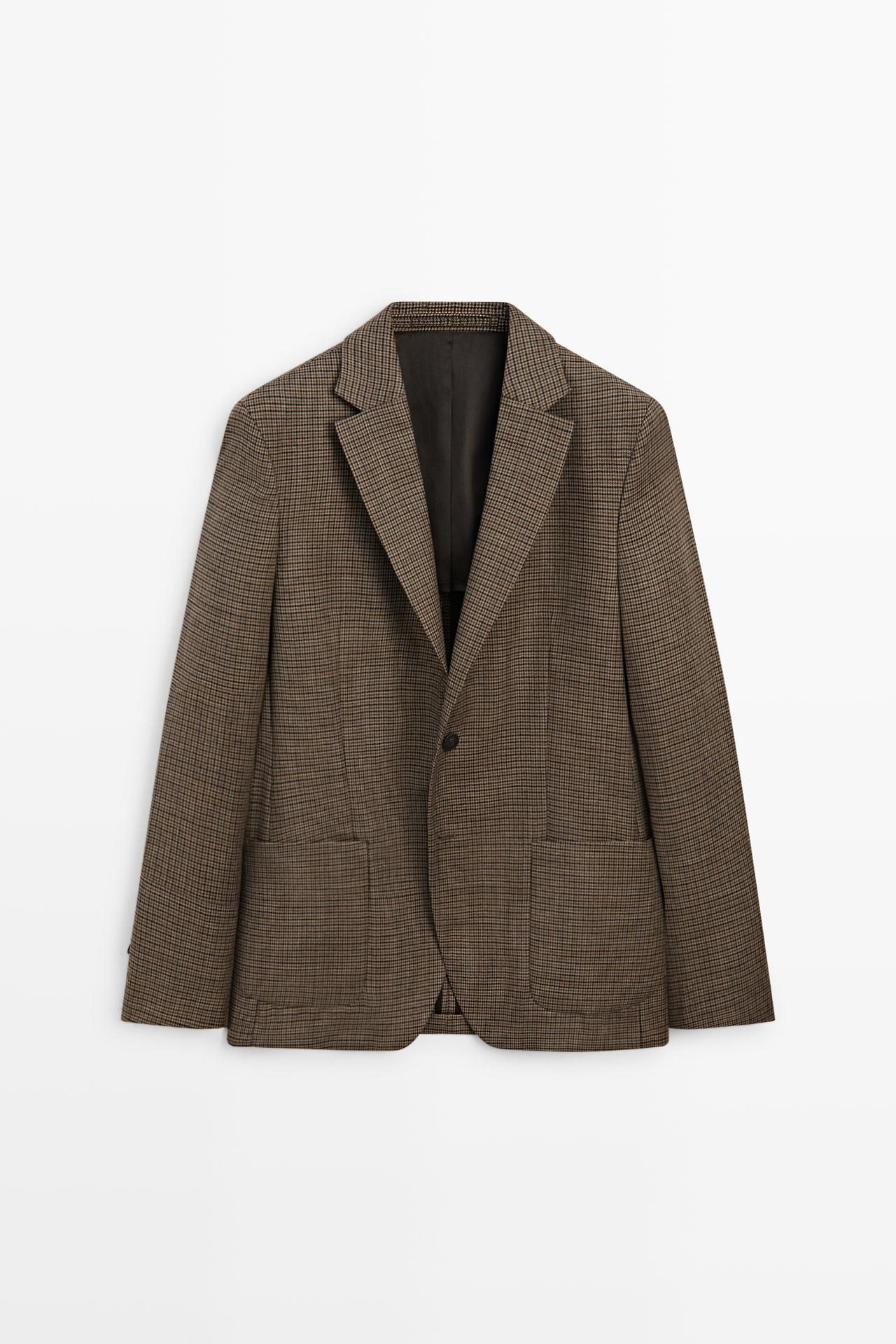 100% wool houndstooth blazer — BEIGE MARL