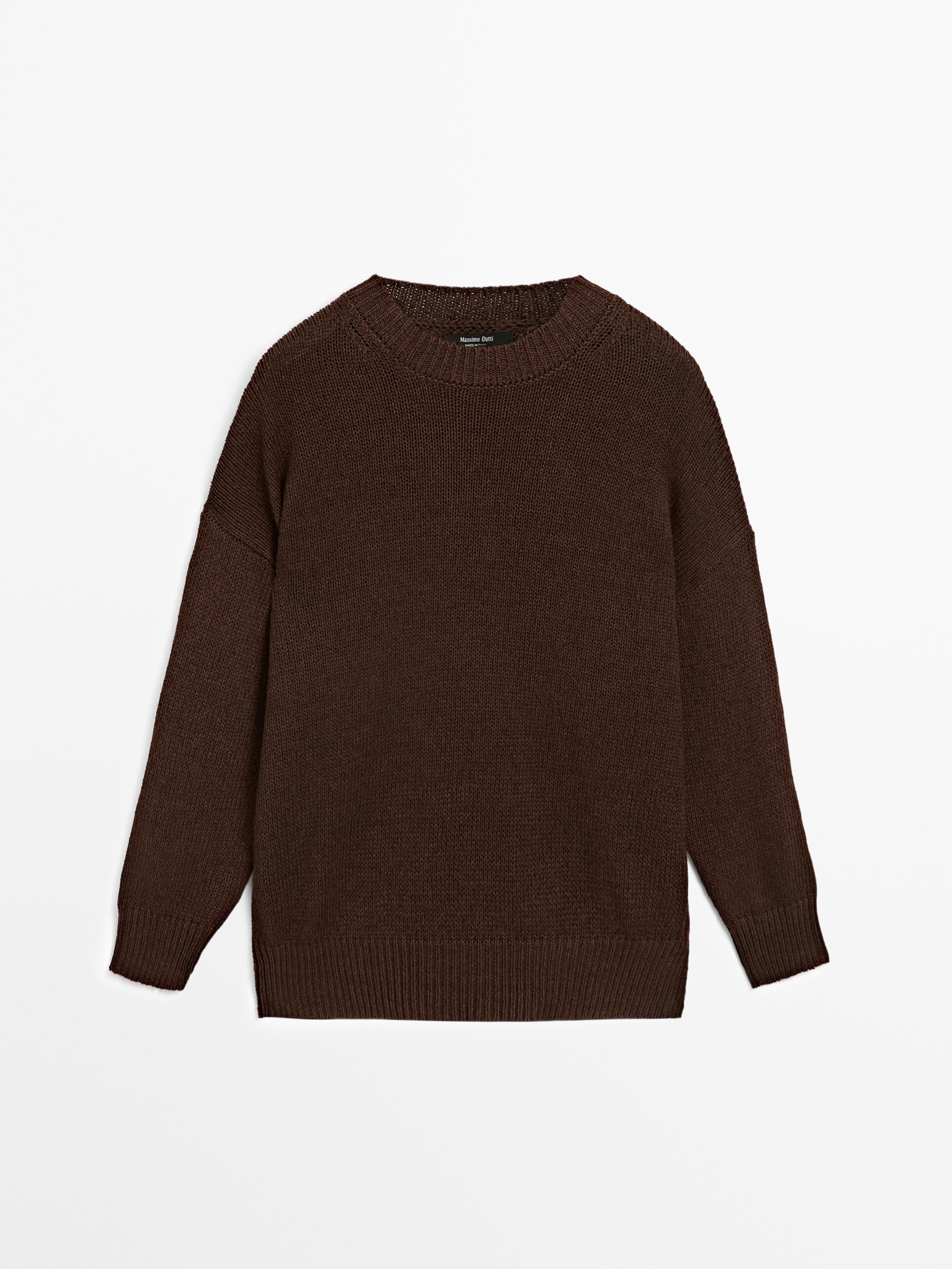 Pull en maille de lin mélangé à col rond