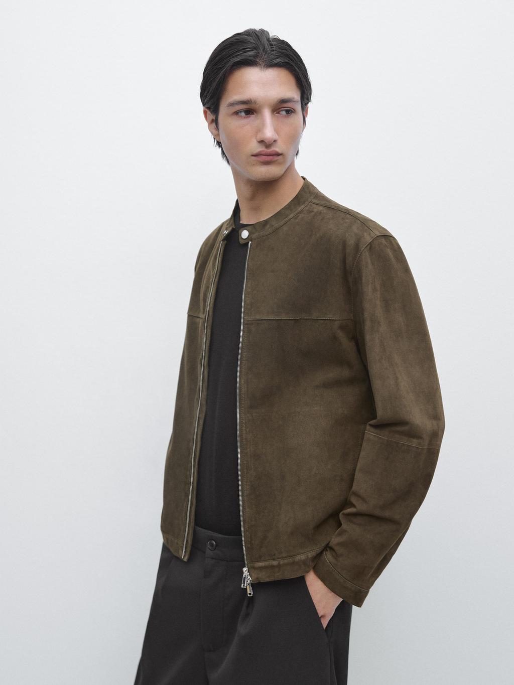 Chaqueta piel ante · Kaki · Cazadora | Massimo Dutti