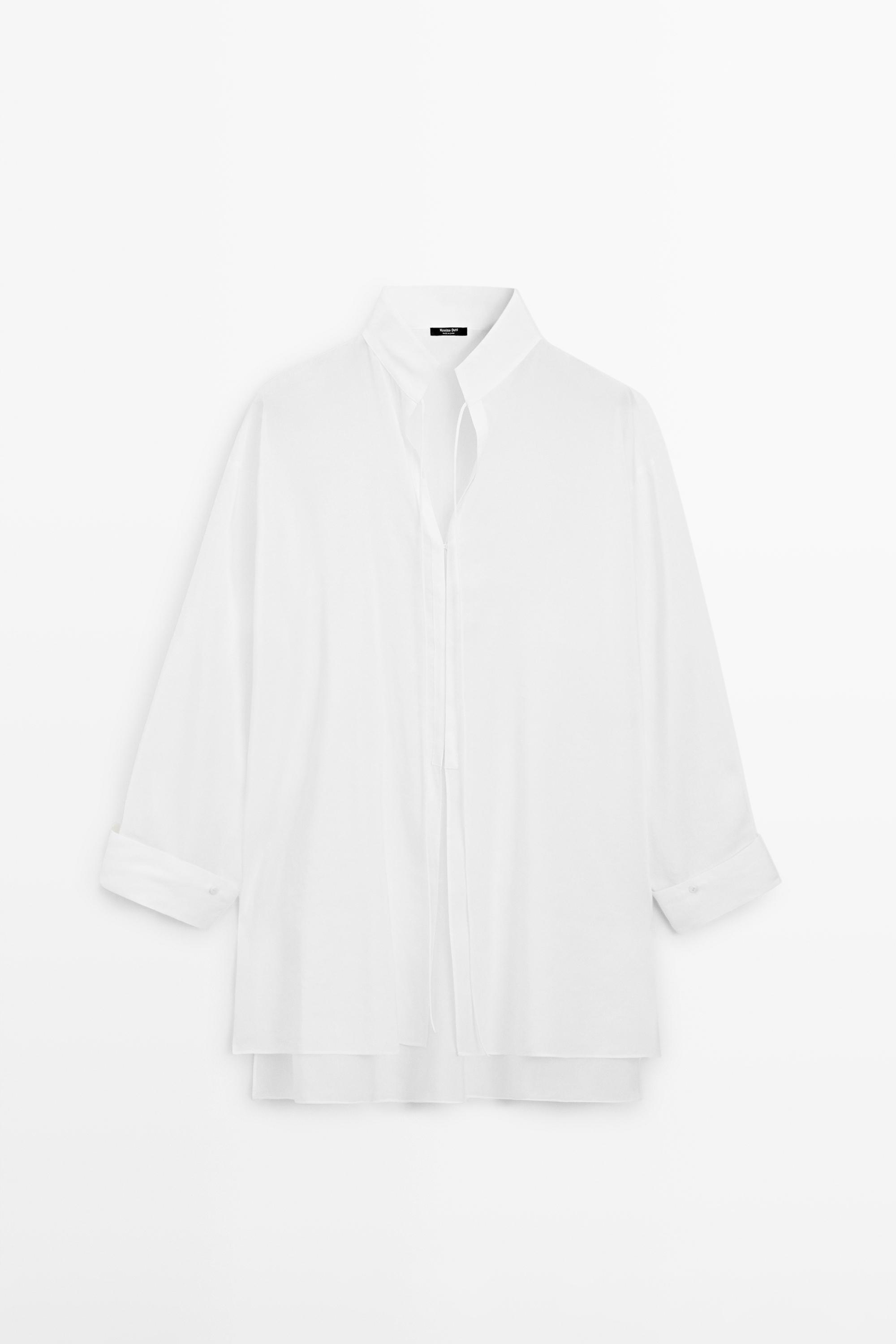 Flowing linen blend shirt with stand collar