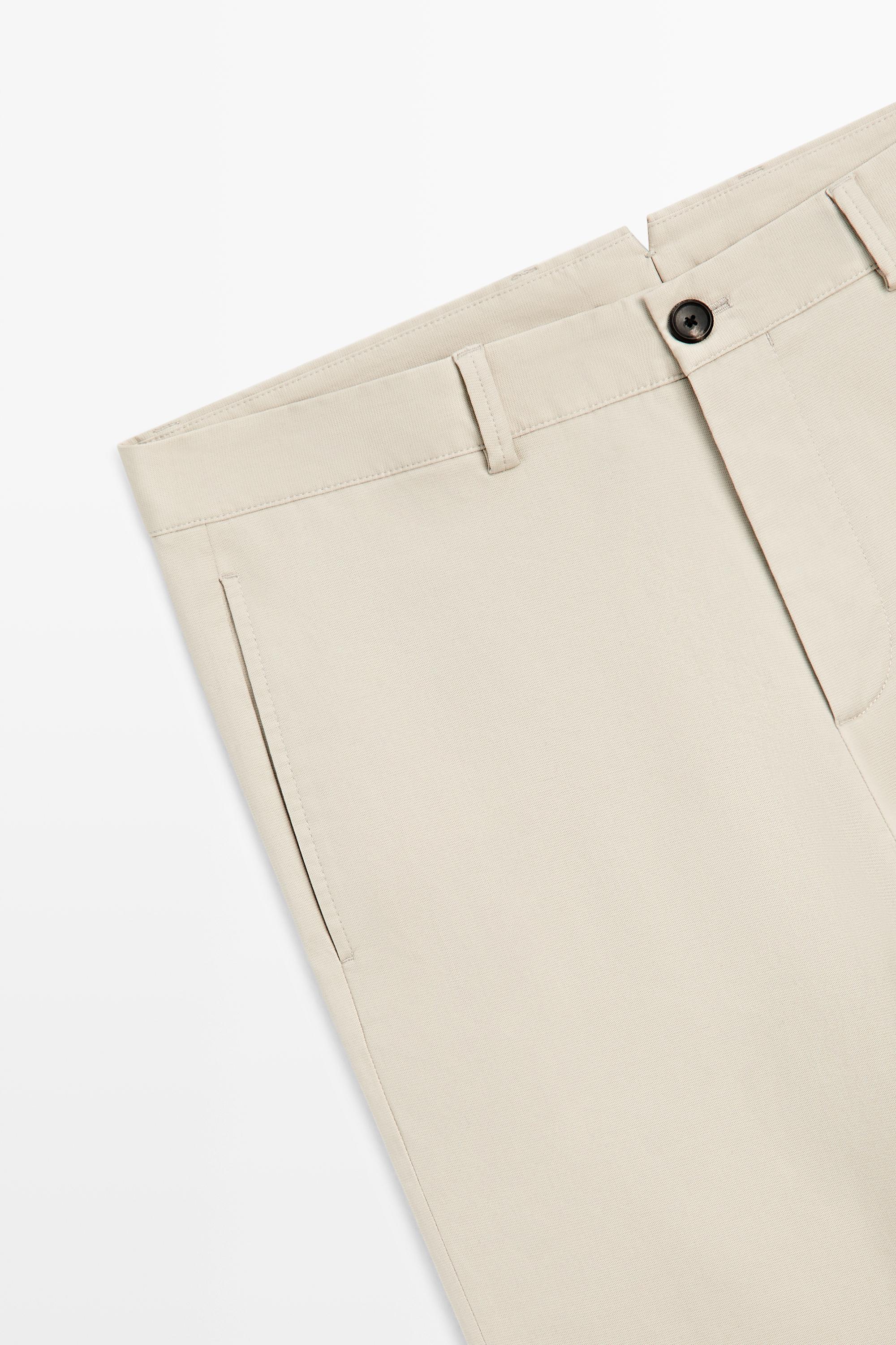 Cotton-blend slim fit pants — BEIGE