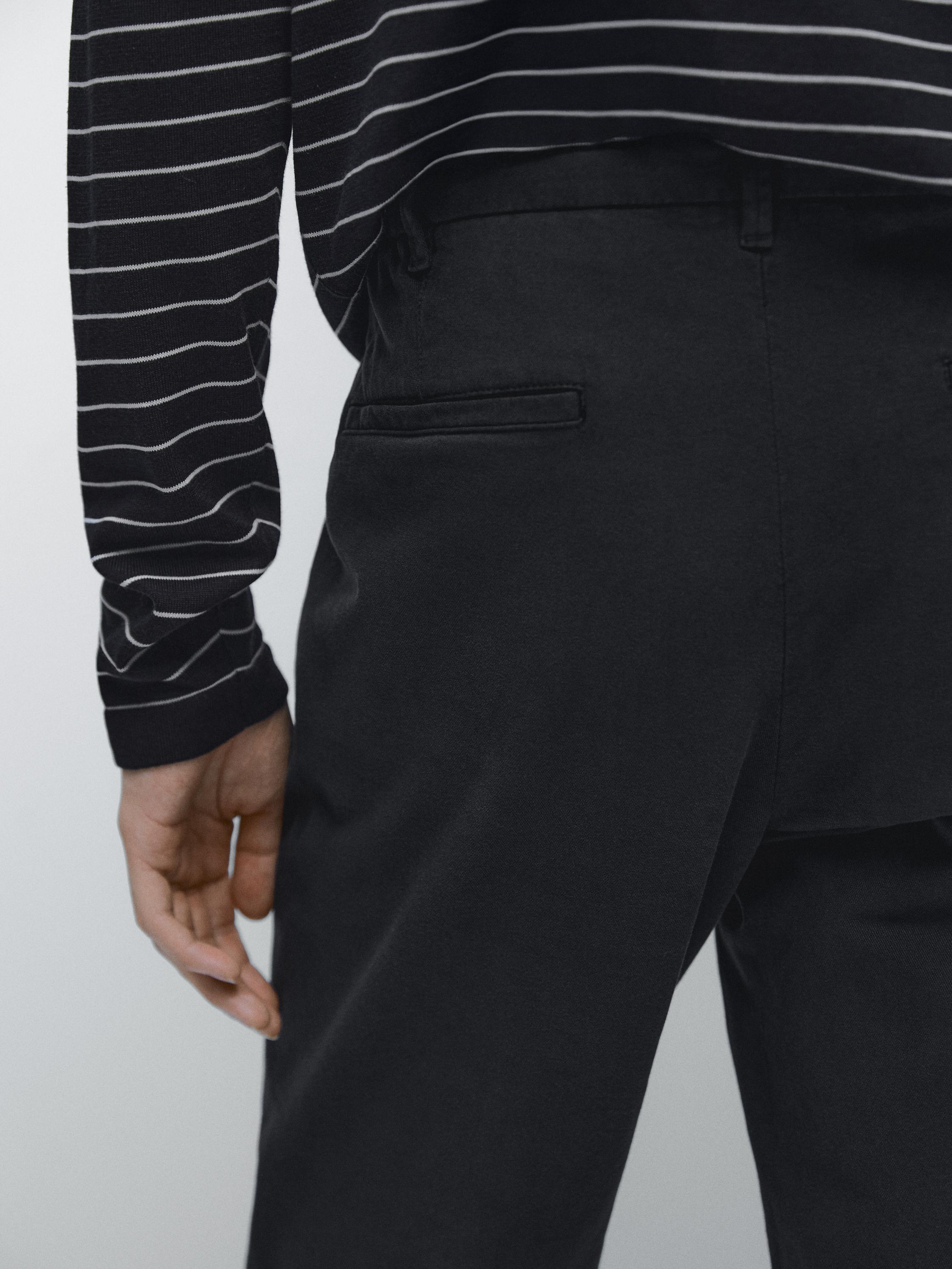 Cotton blend slim fit trousers — NAVY BLUE