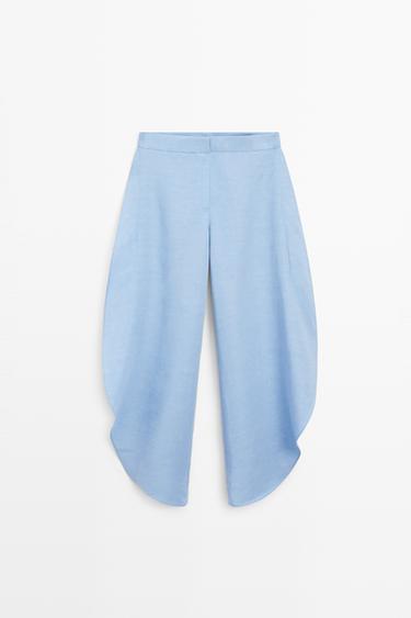 Voluminous flowing linen blend pants — SKY BLUE 2