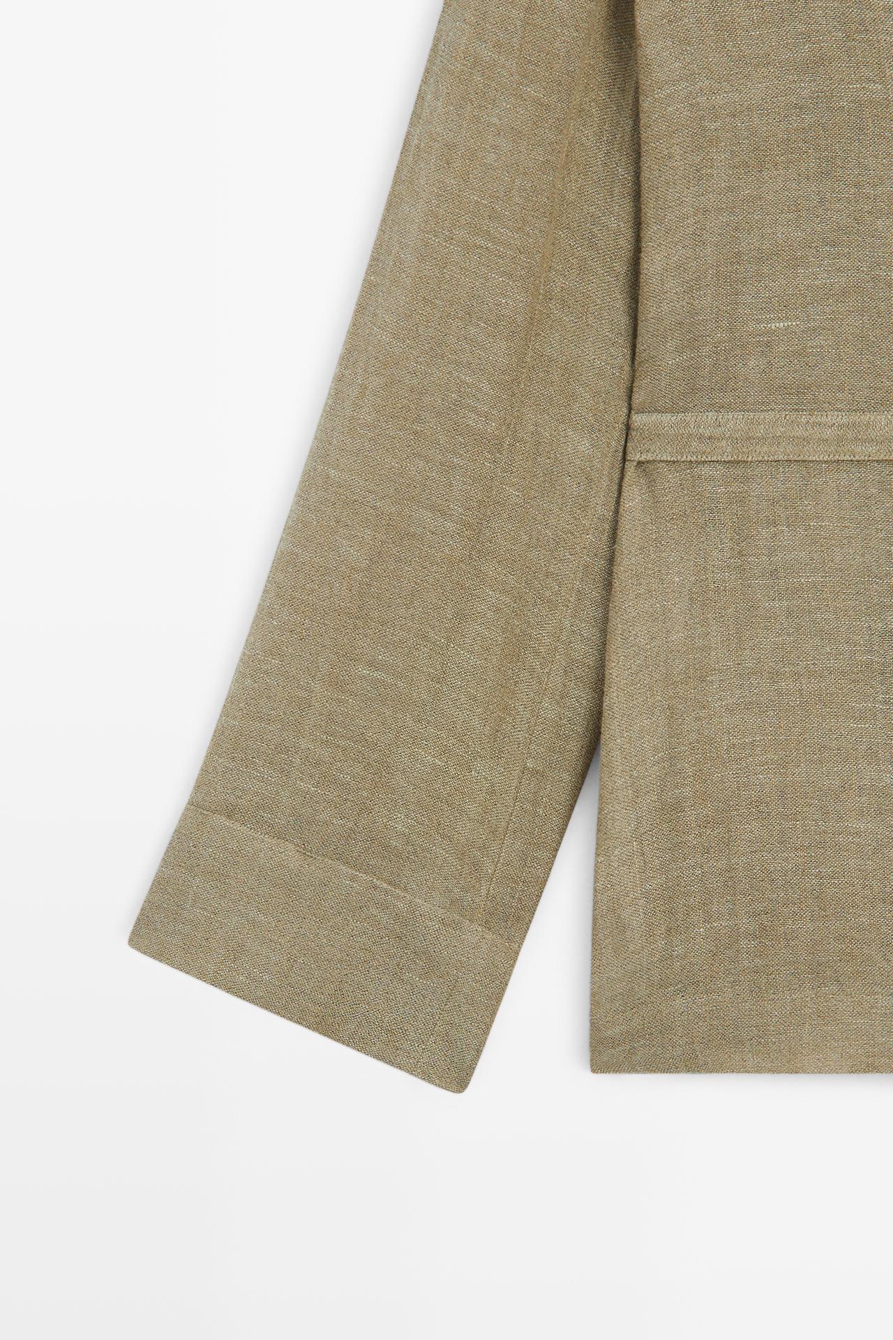 Suede linen-blend safari jacket with stand collar — KHAKI