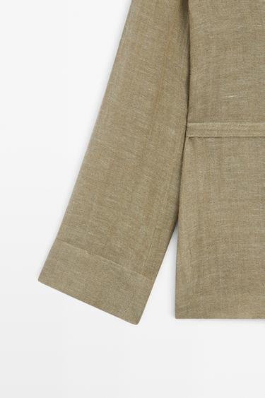 Suede linen-blend safari jacket with stand collar — KHAKI 4