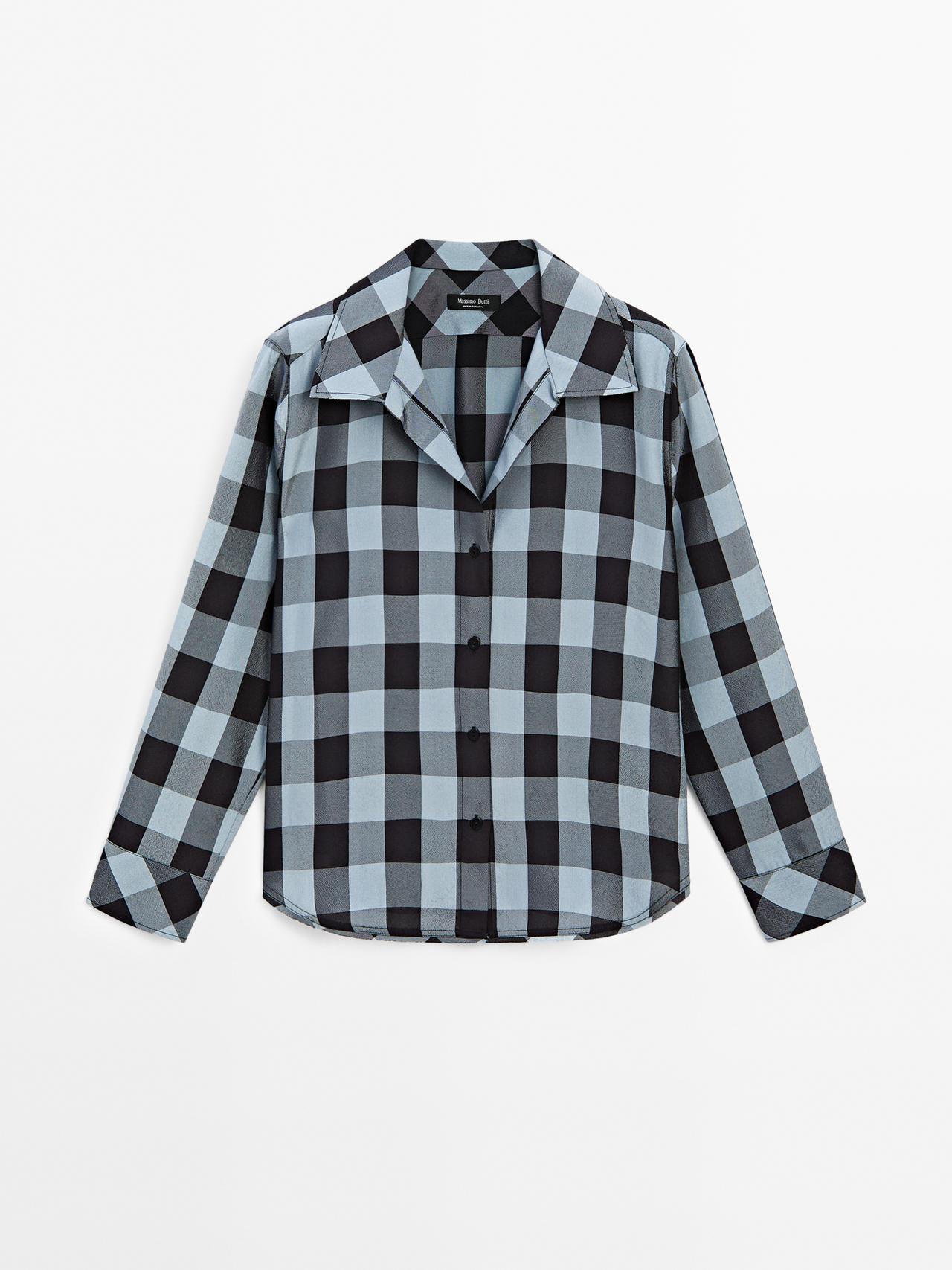 Luźna Koszula W Kratkę - Niebieski - M - Massimo Dutti - Kobieta