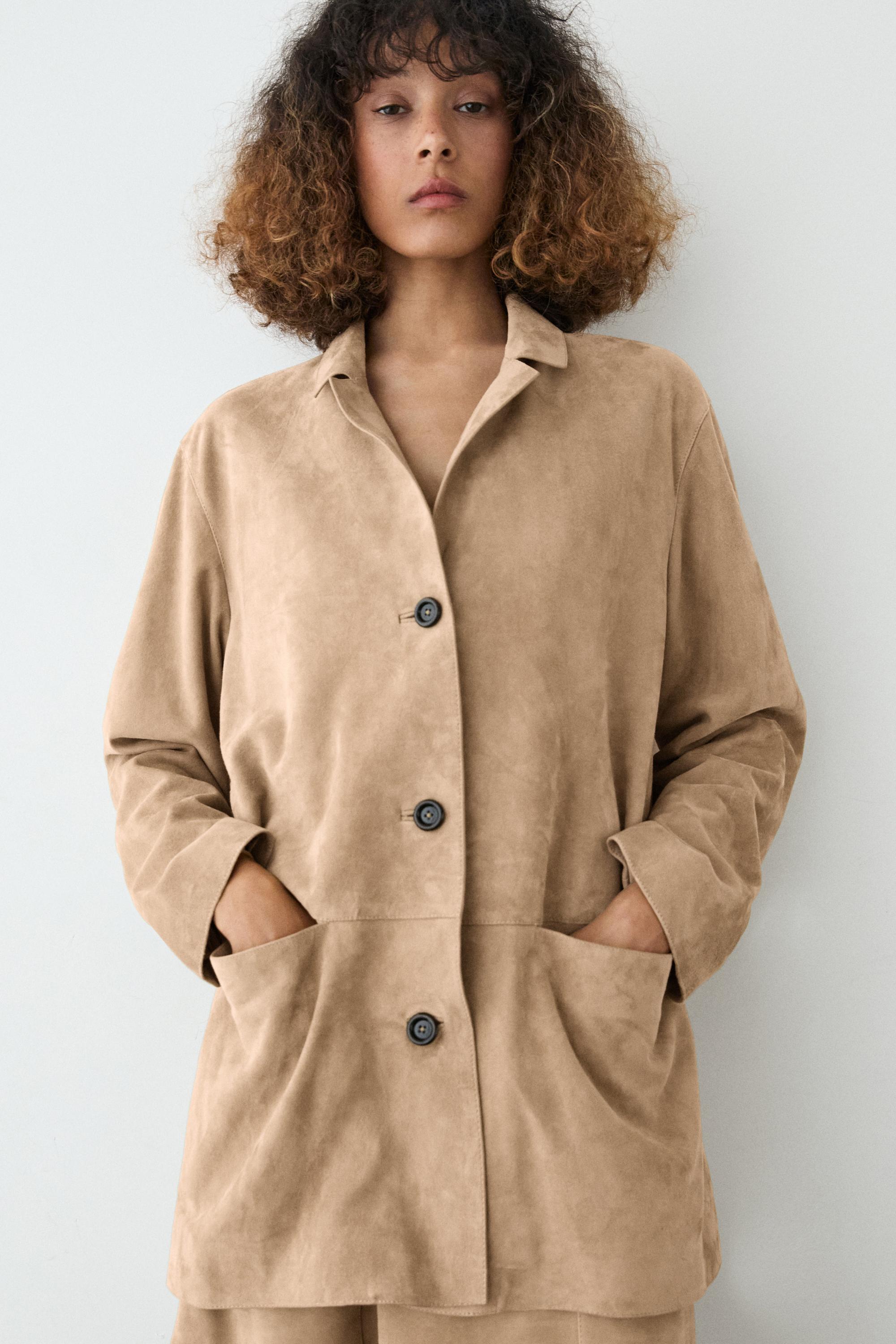 100% suede leather blazer with pocket details — SAND