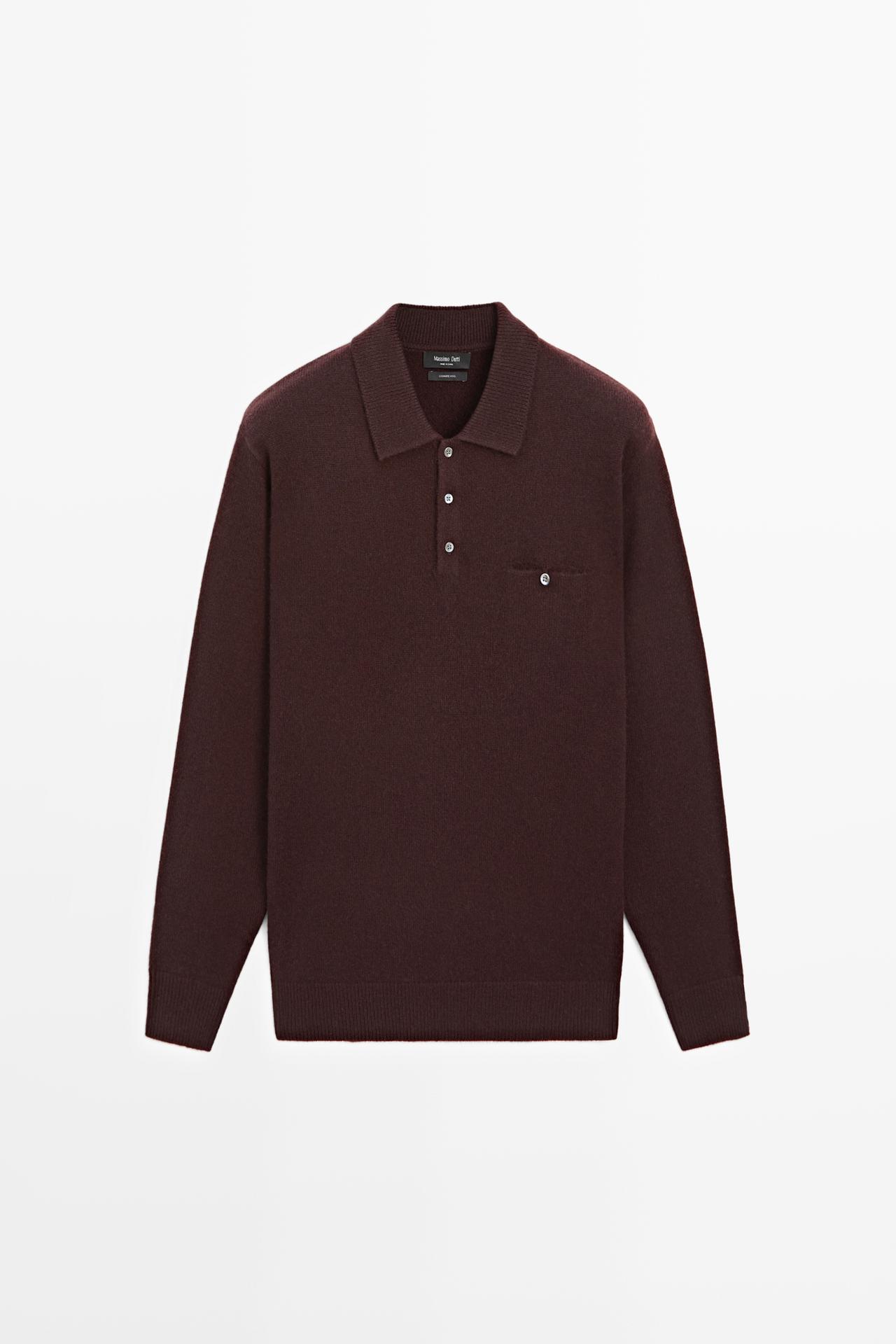 Knit pocket detail polo sweater — BURGUNDY