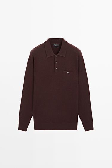 Knit pocket detail polo sweater — BURGUNDY 2