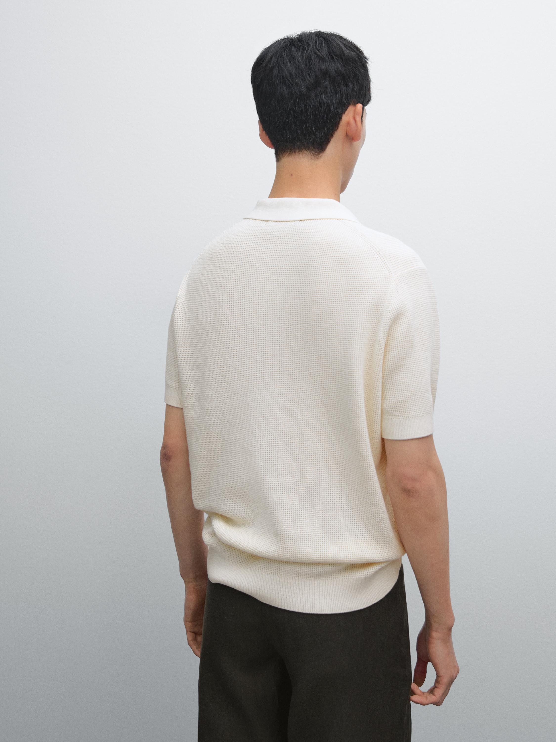 Textured cotton knit polo shirt