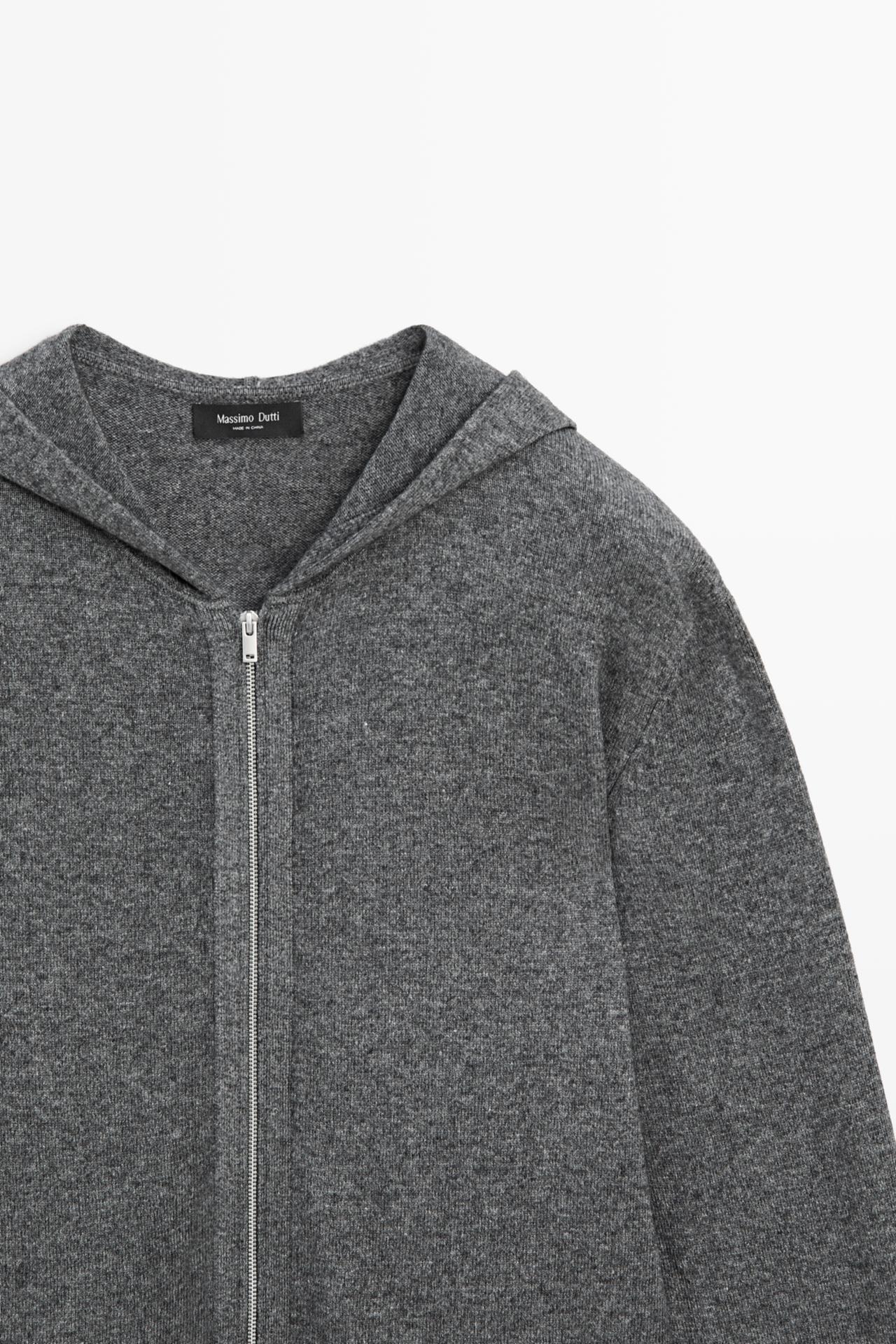 Wool-blend knit hooded cardigan — Medium Grey