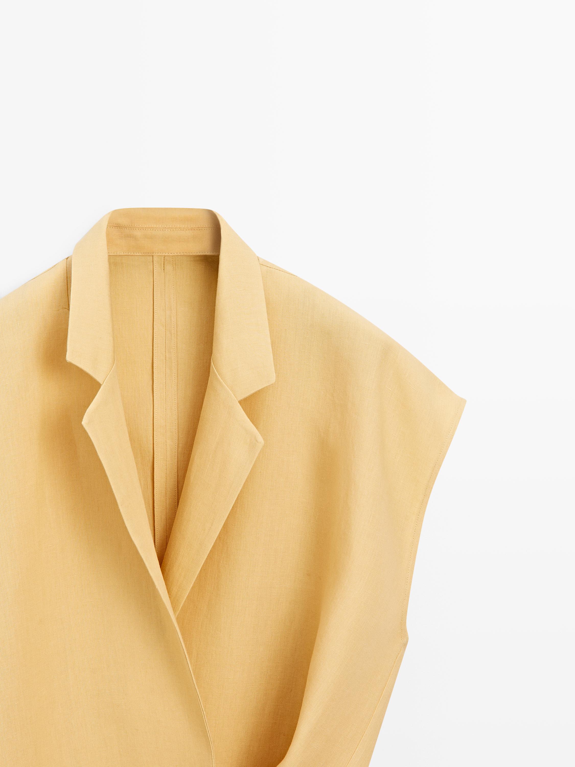Linen double-breasted lapel vest — YELLOW