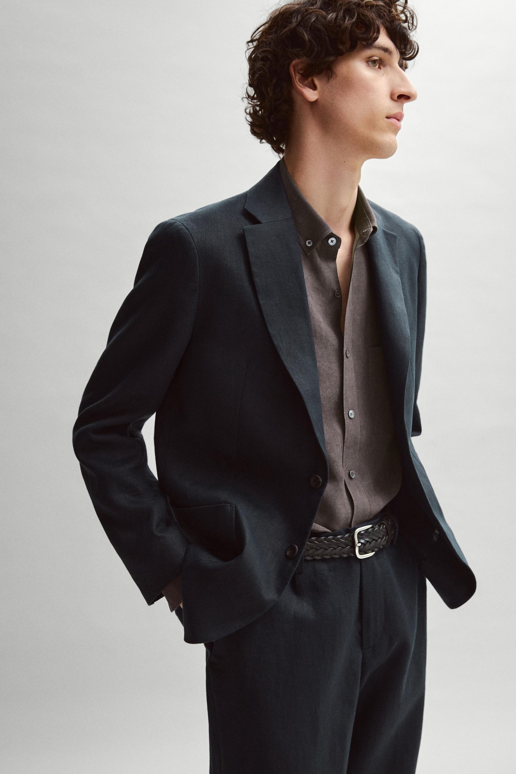 100% linen suit blazer — NAVY BLUE