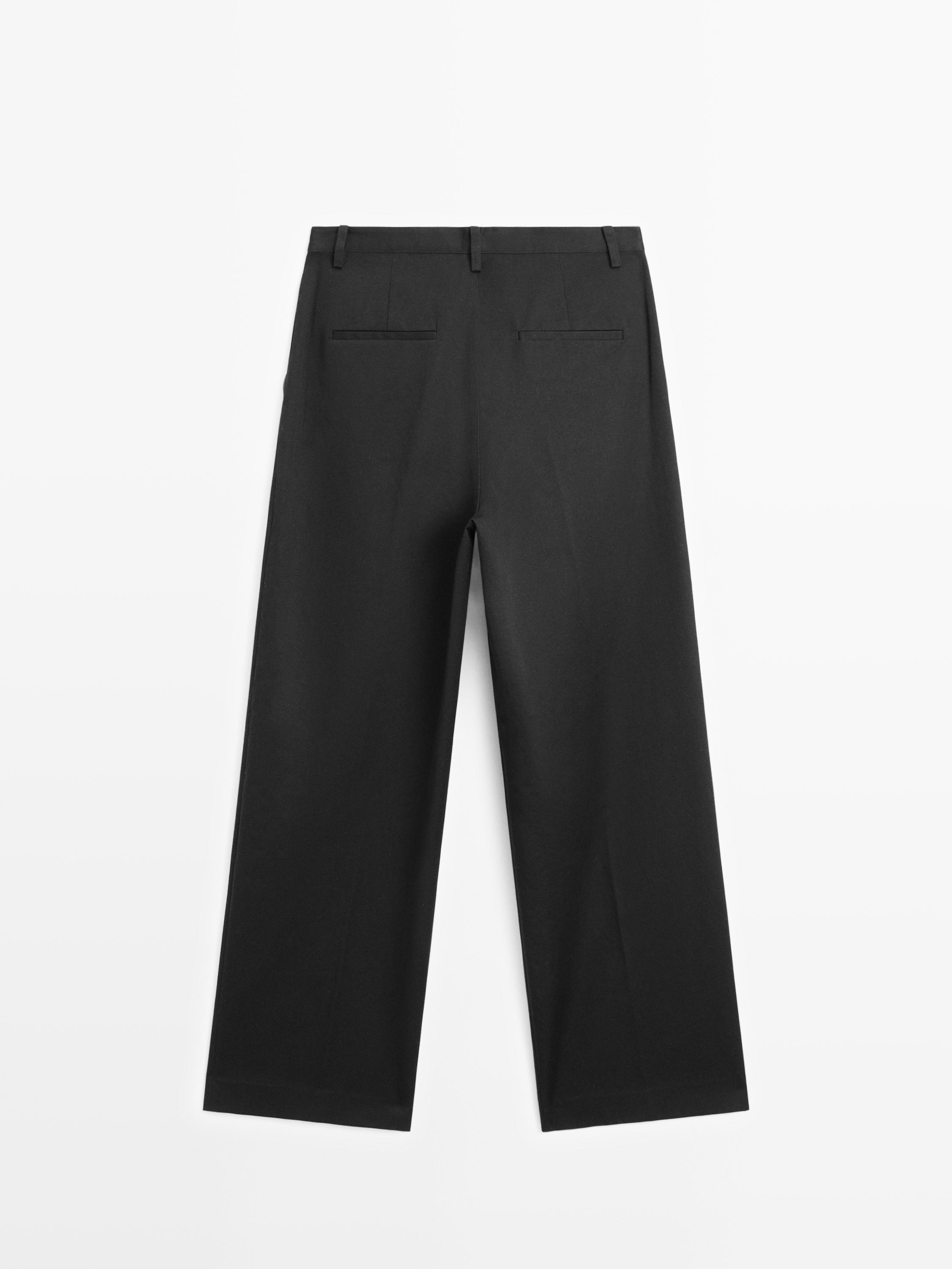 Darted cotton trousers — BLACK