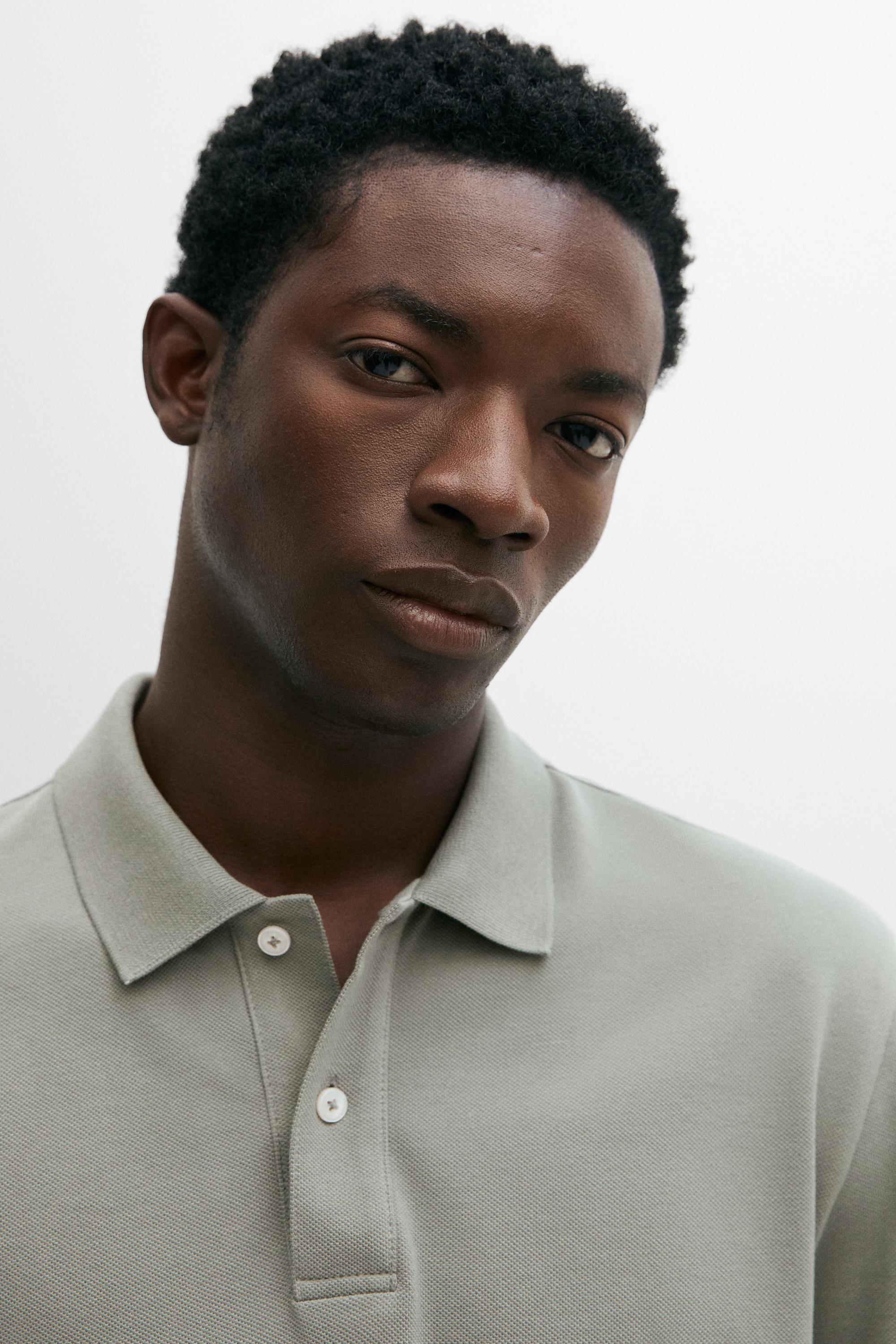 Micro-textured cotton piqué polo shirt — Sea green