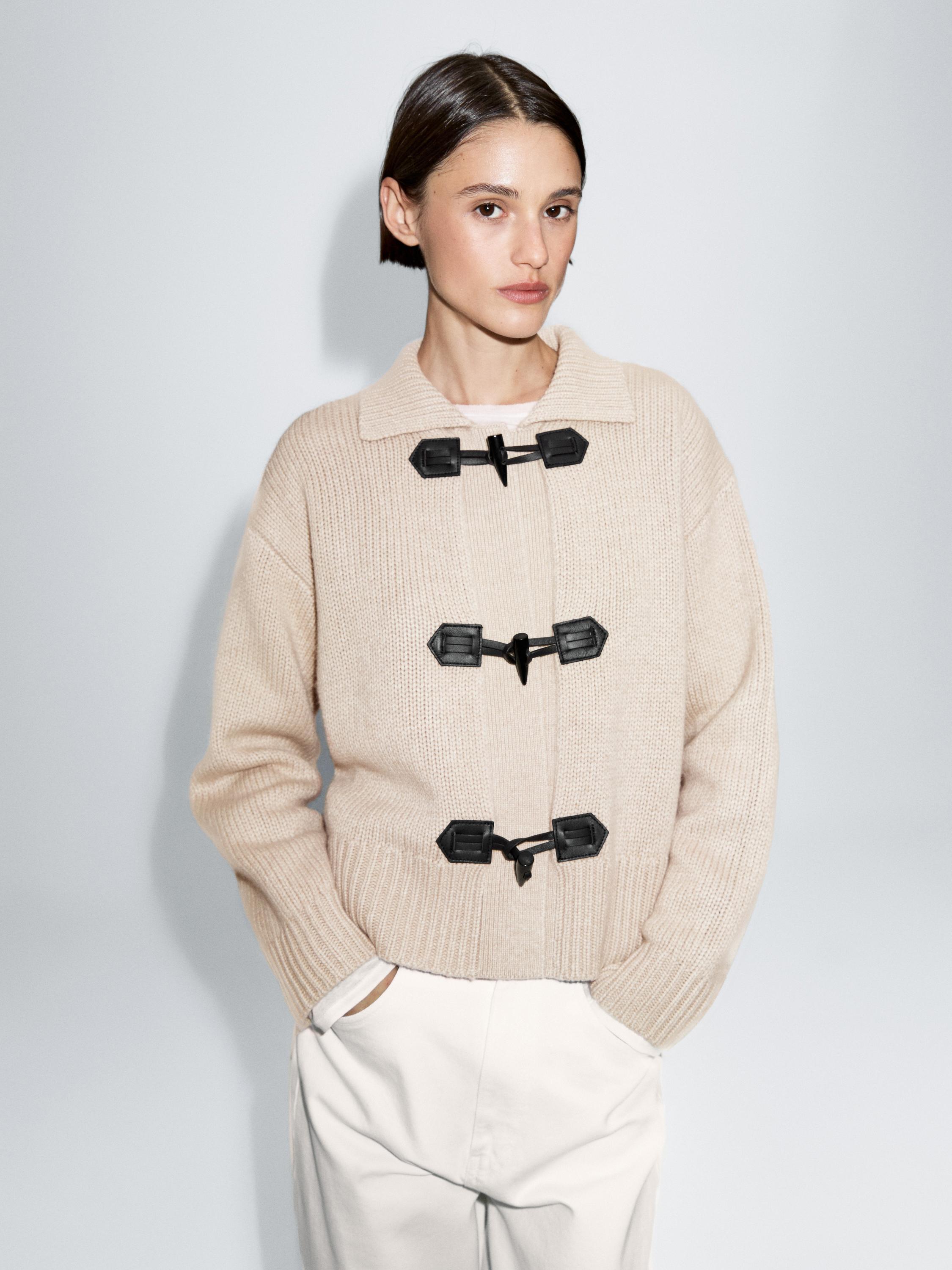Wool blend cardigan with horn button detail