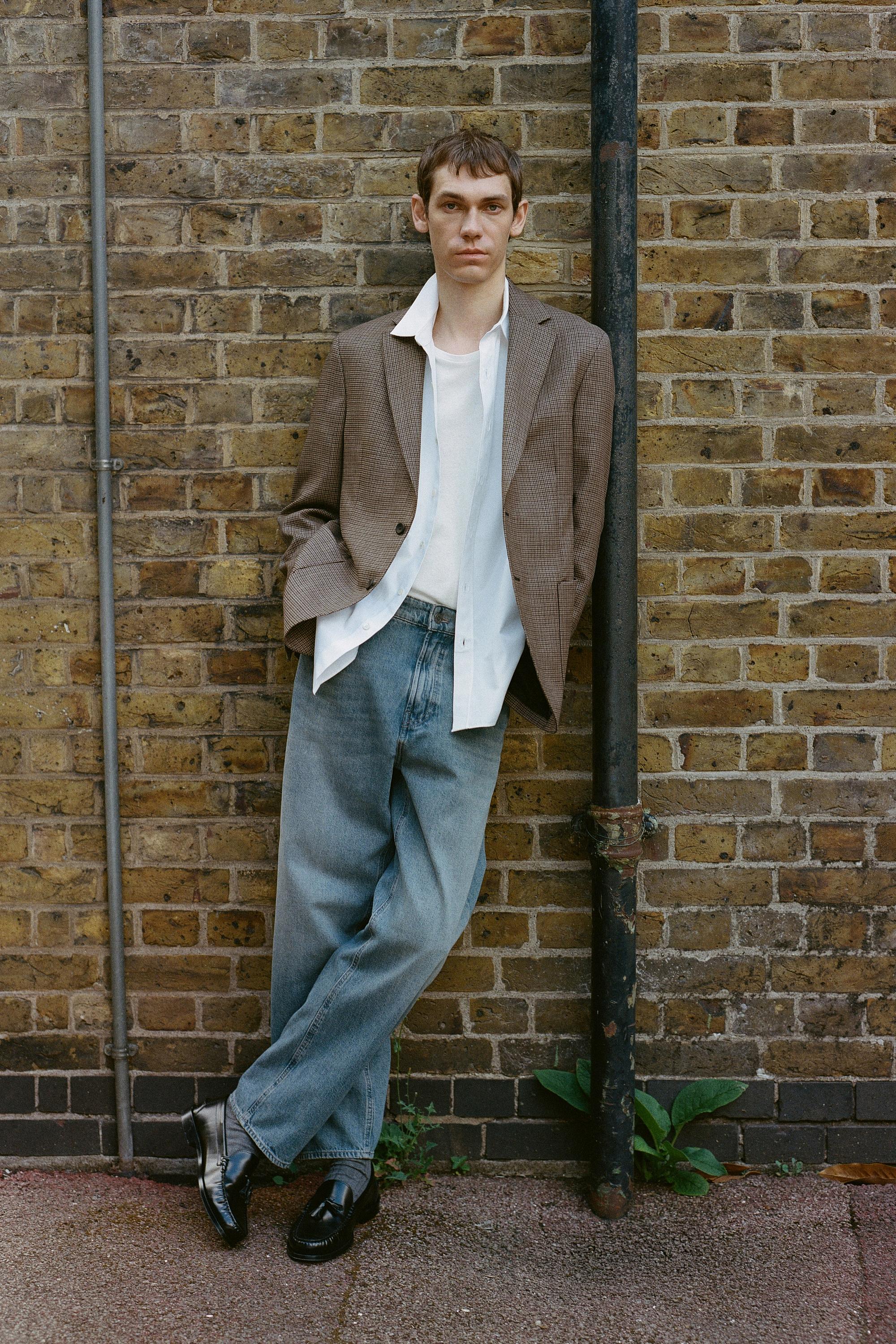 100% wool houndstooth blazer — BEIGE MARL