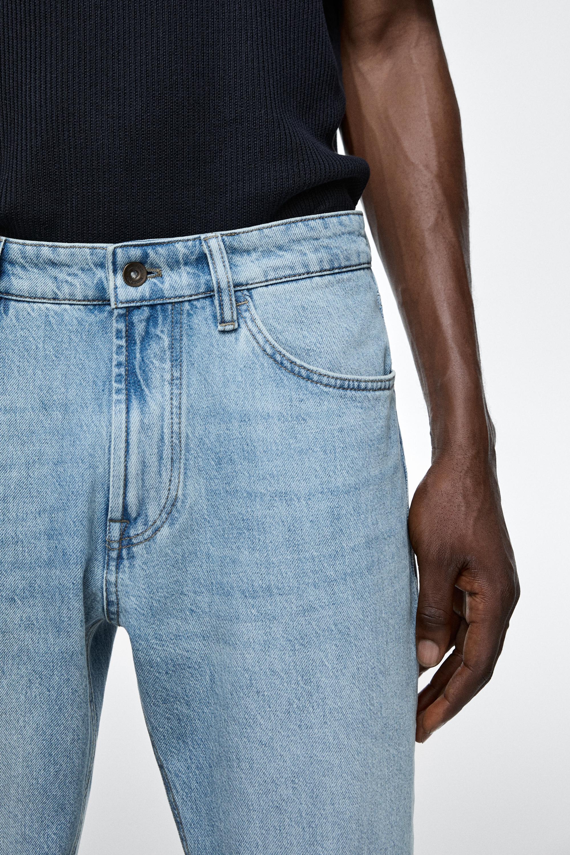 Bleach washed tapered fit jeans — Light Blue