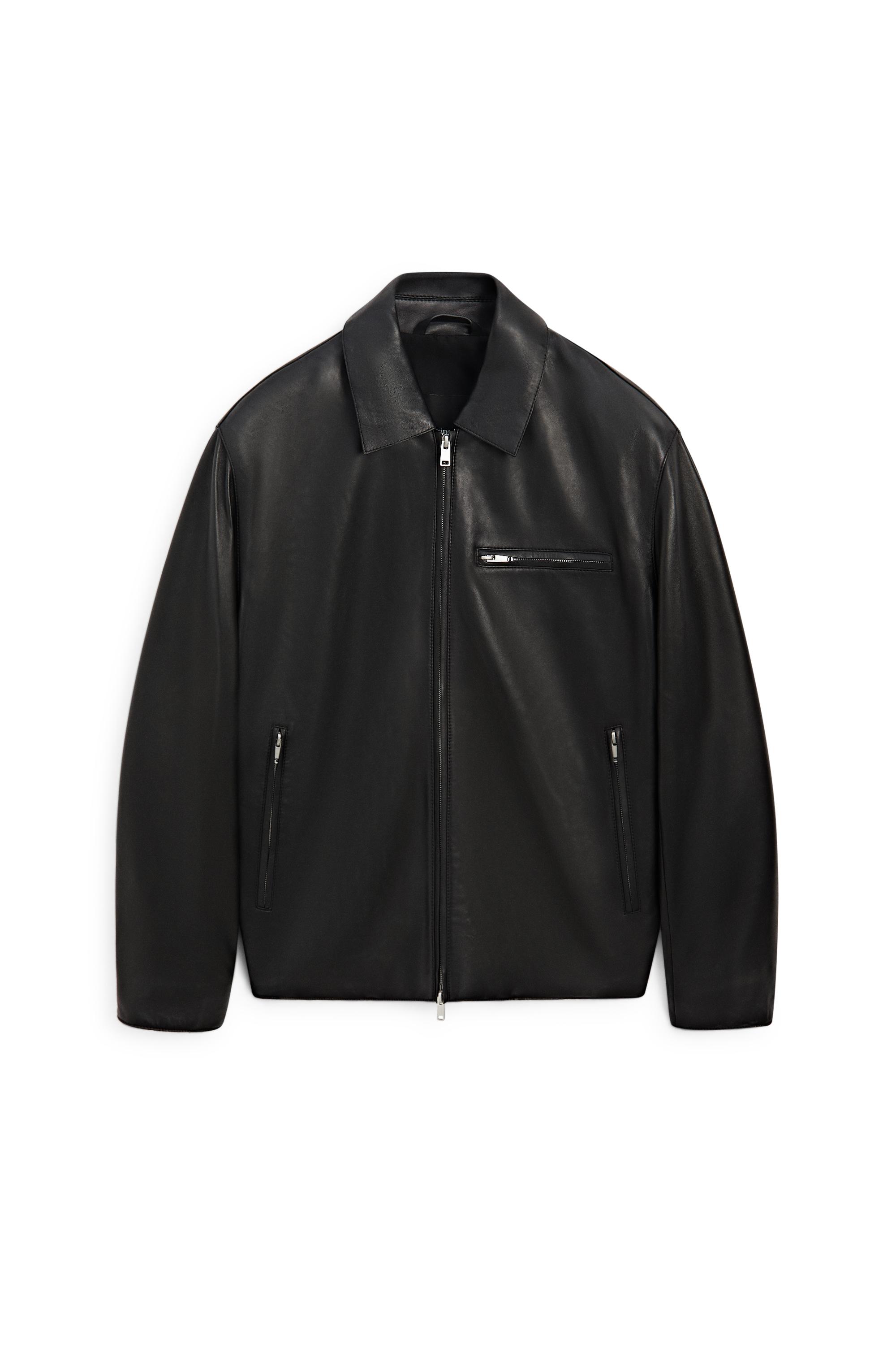 Nappa leather jacket with pocket detail — BLACK