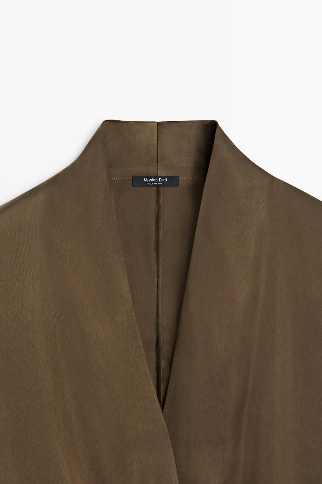 Satin wrap blouse with batwing sleeves — METALLIC