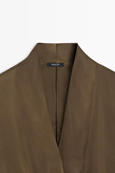 Satin wrap blouse with batwing sleeves — METALLIC 5