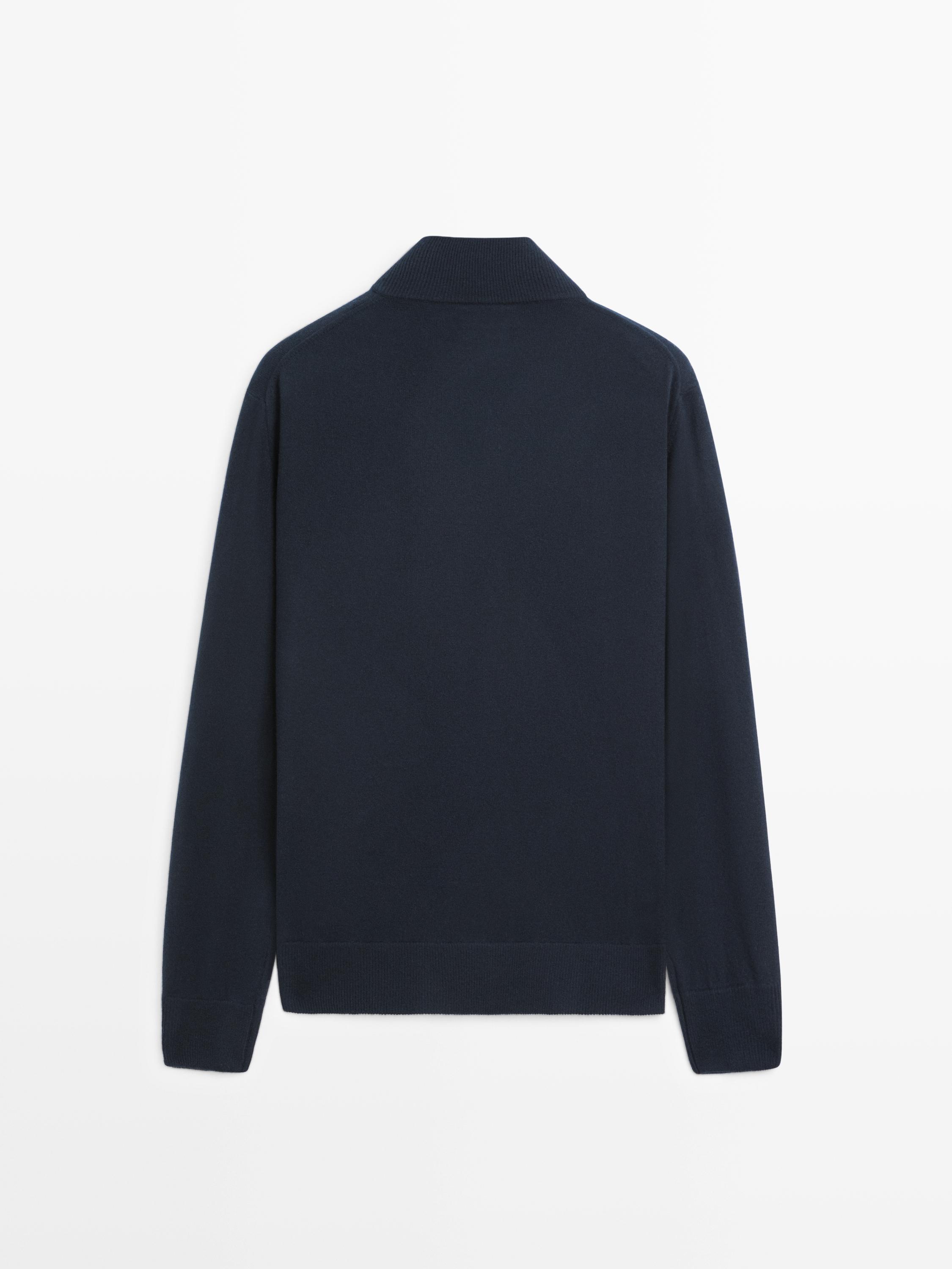 Wool zip-up knit cardigan — NAVY BLUE