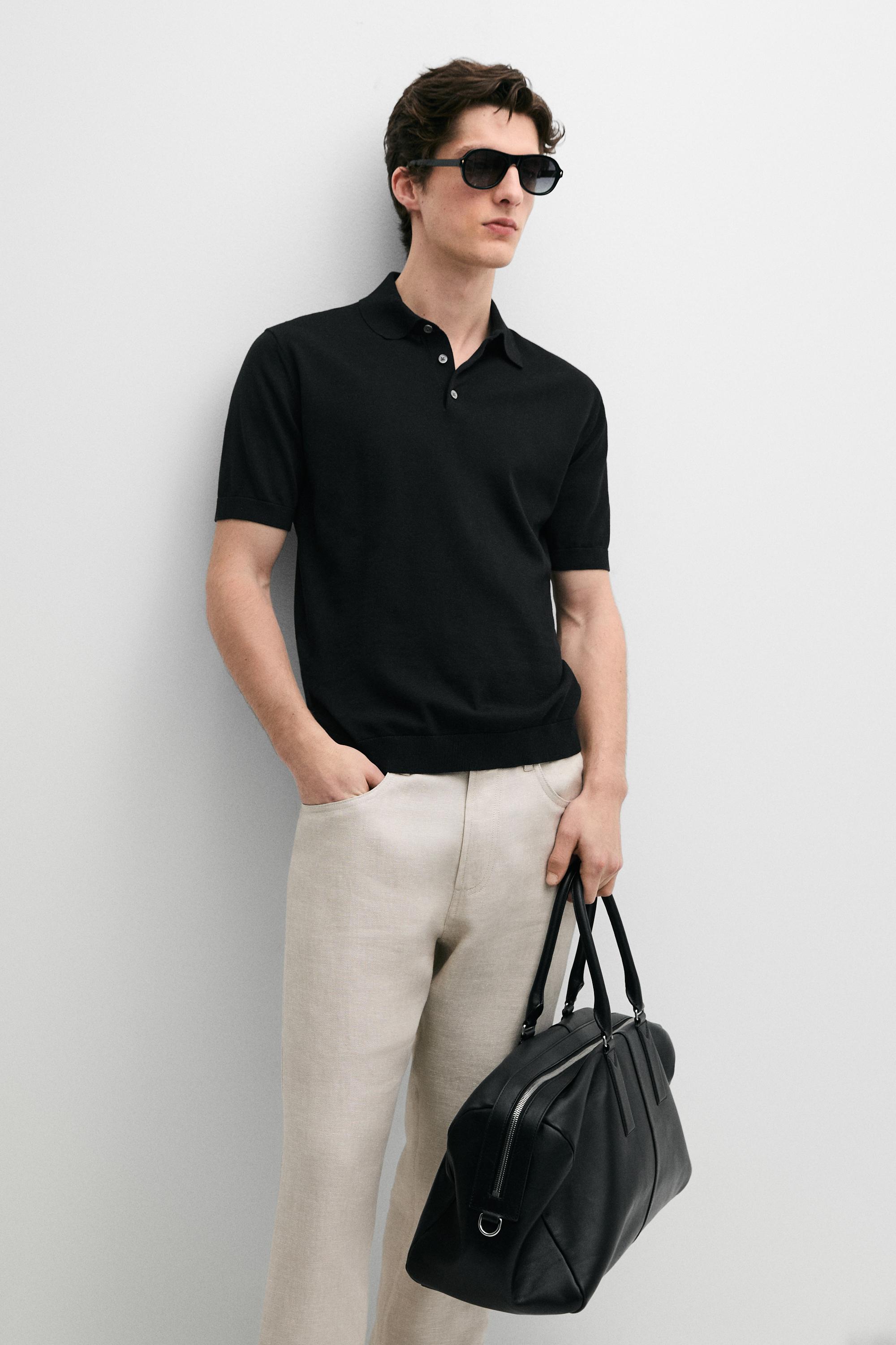 100% cotton knit polo shirt — BLACK