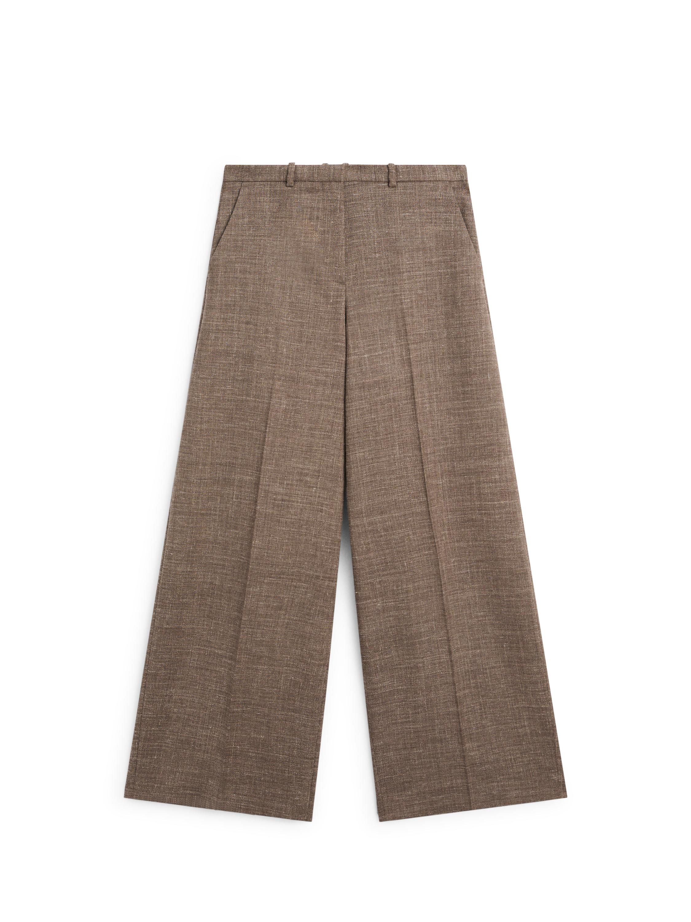 Wide-leg voluminous wool blend trousers — TAUPE GREY