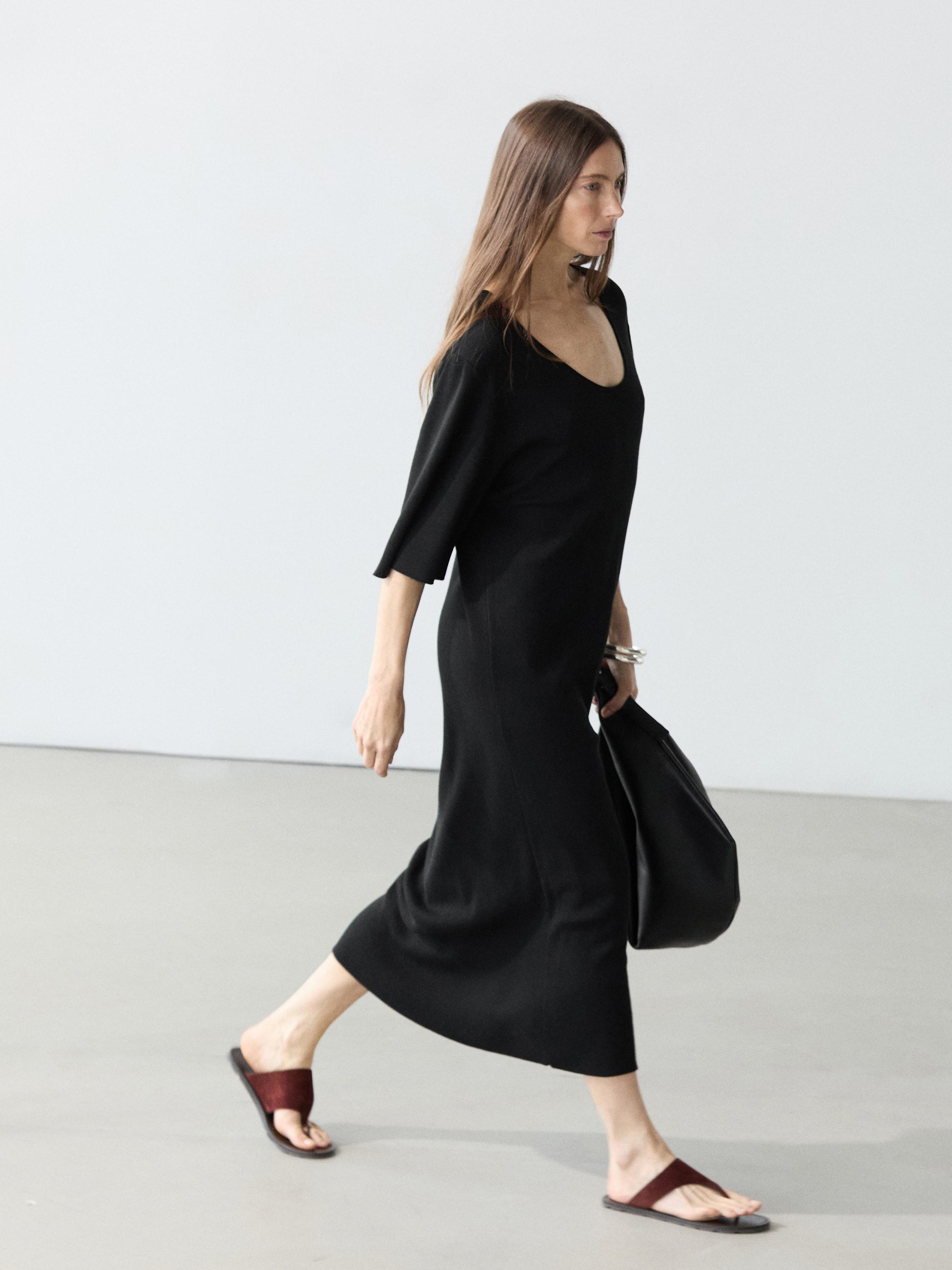 Midi dress with sleeve detail — BLACK
