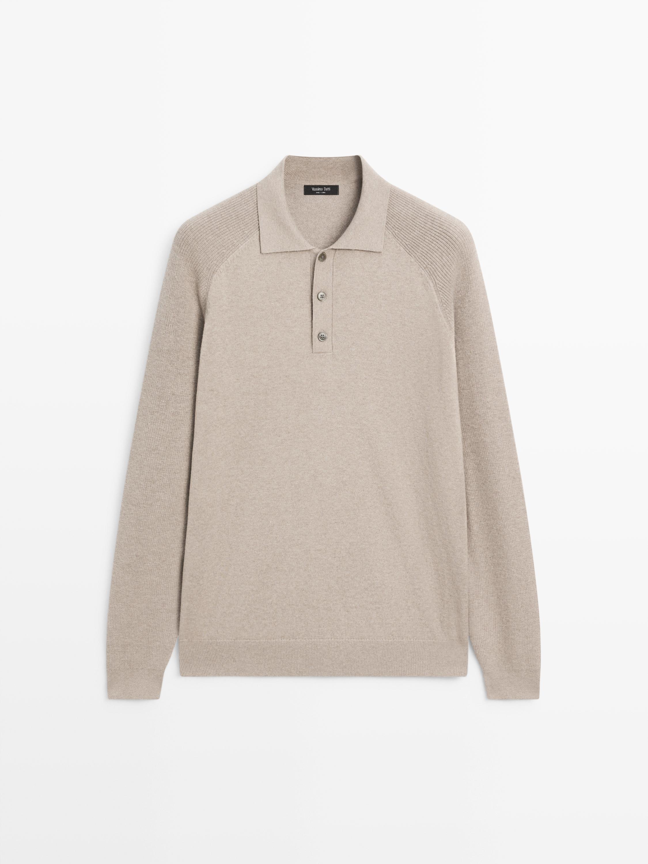Cotton blend knit polo sweater — MINK