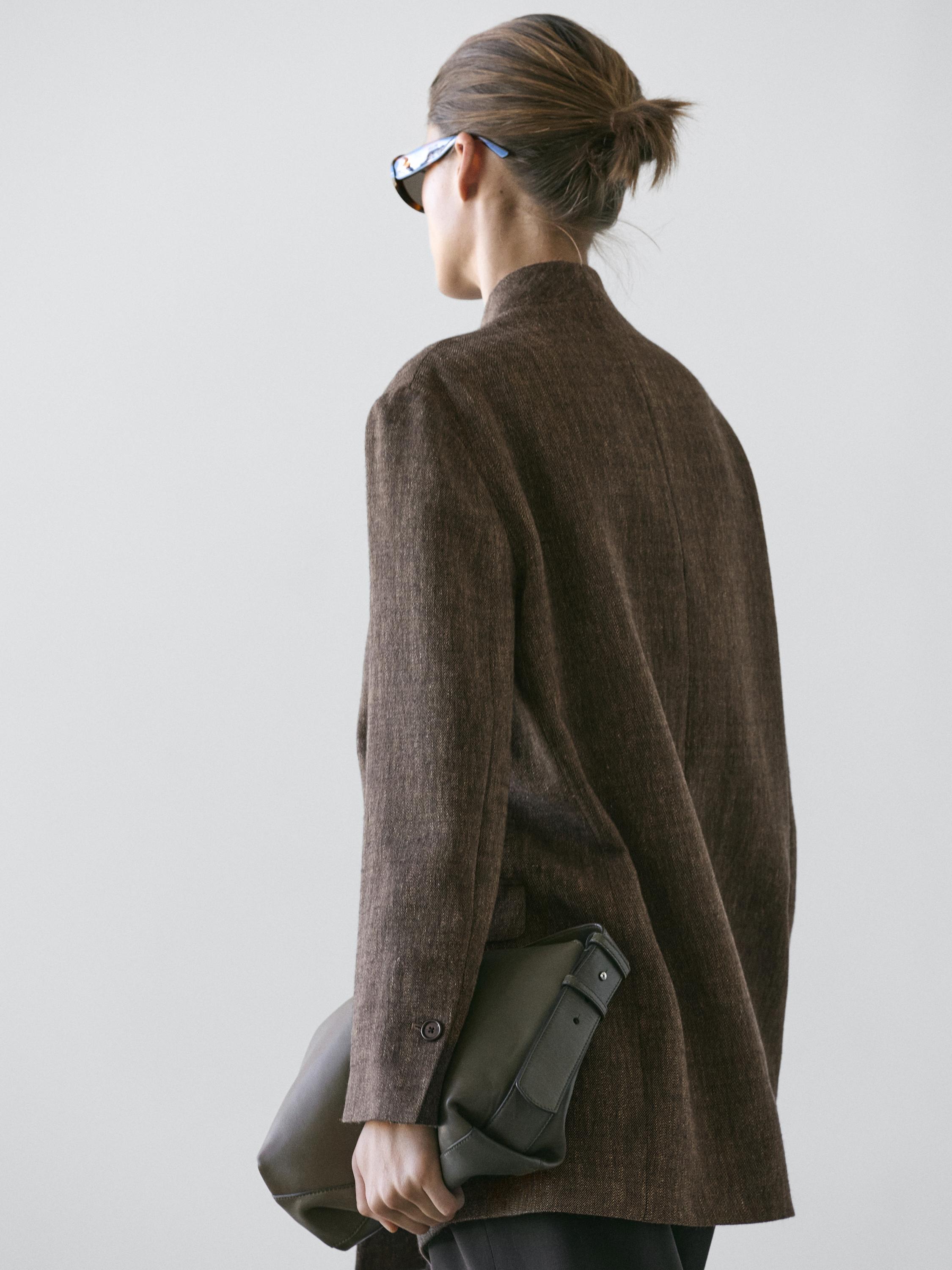 Flecked wool blend coat with high collar — BROWN