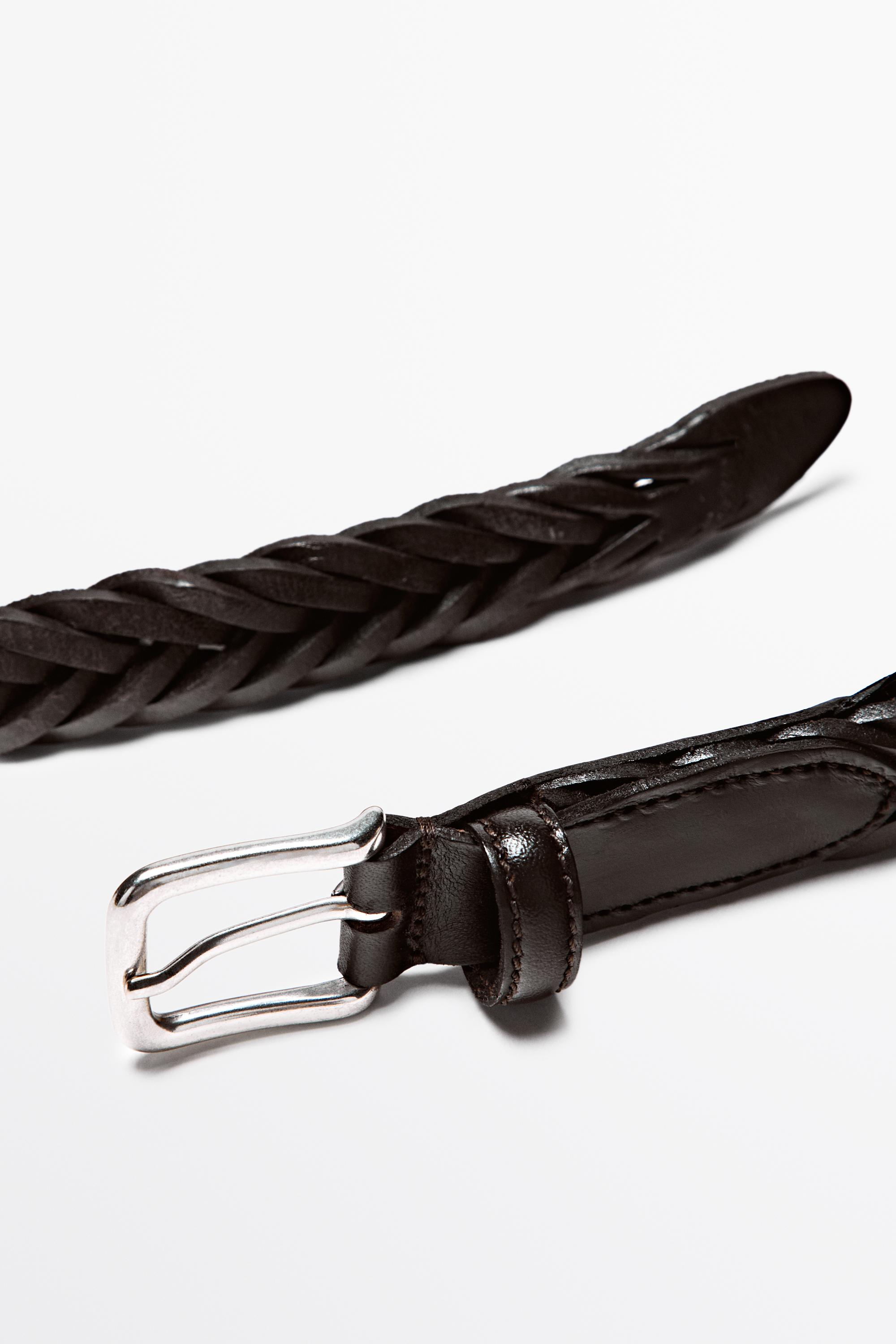 Braided leather belt — BROWN