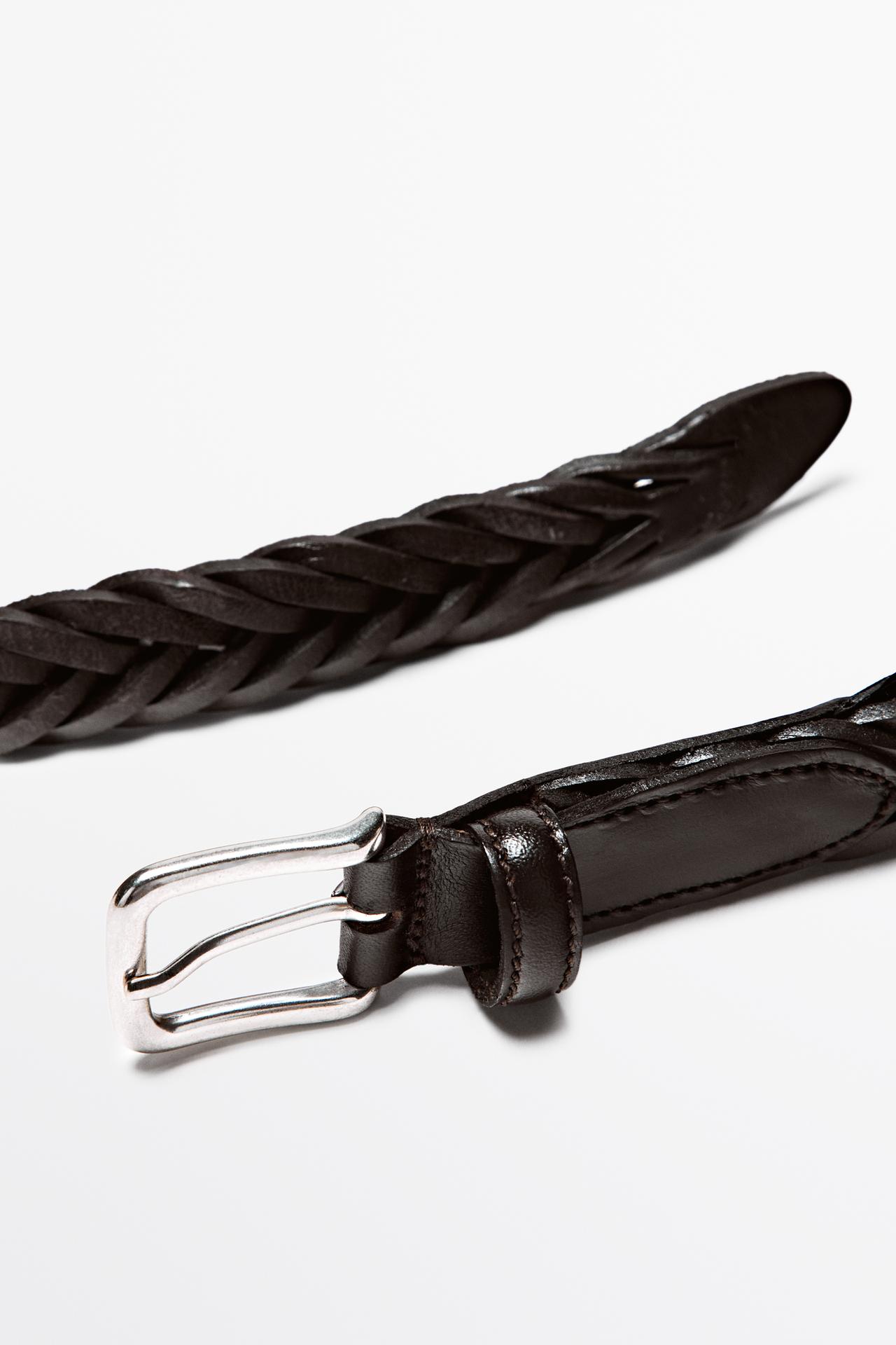 Braided leather belt — BROWN