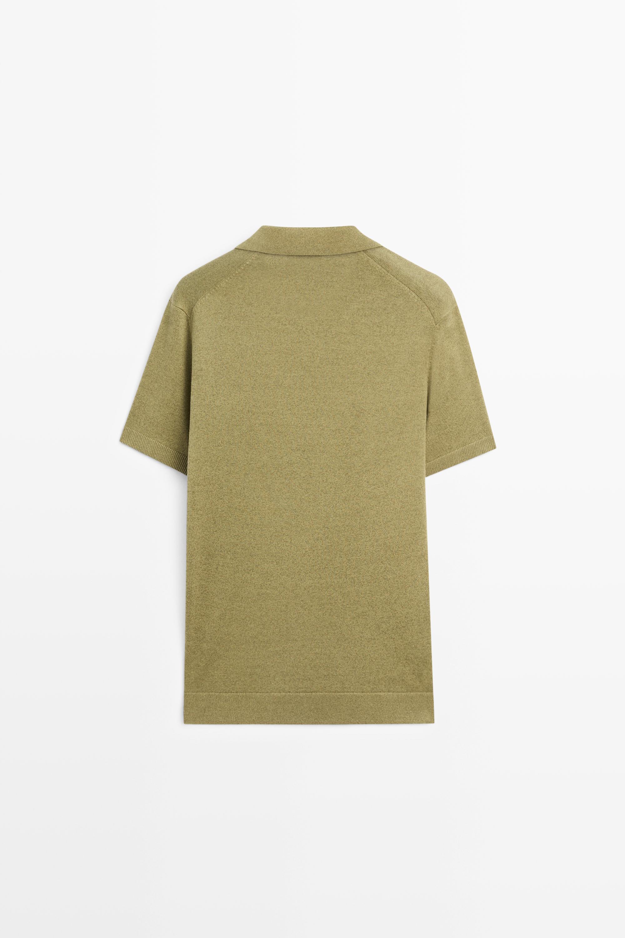 Linen blend knit polo sweater — Olive
