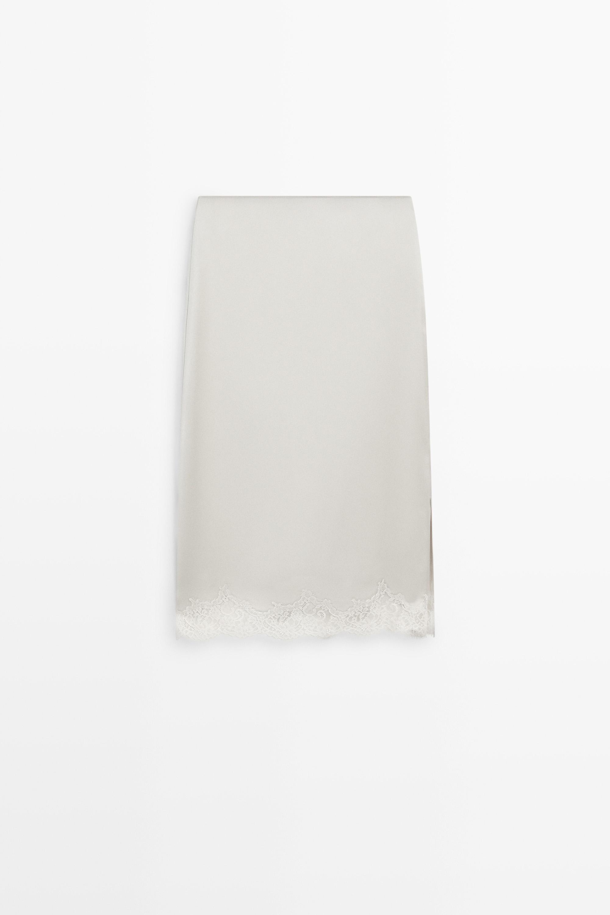 Krypton Element Object 레이스 새틴 미디 스커트 · 펄 그레이, 그레이 · 선글라스 | Massimo Dutti