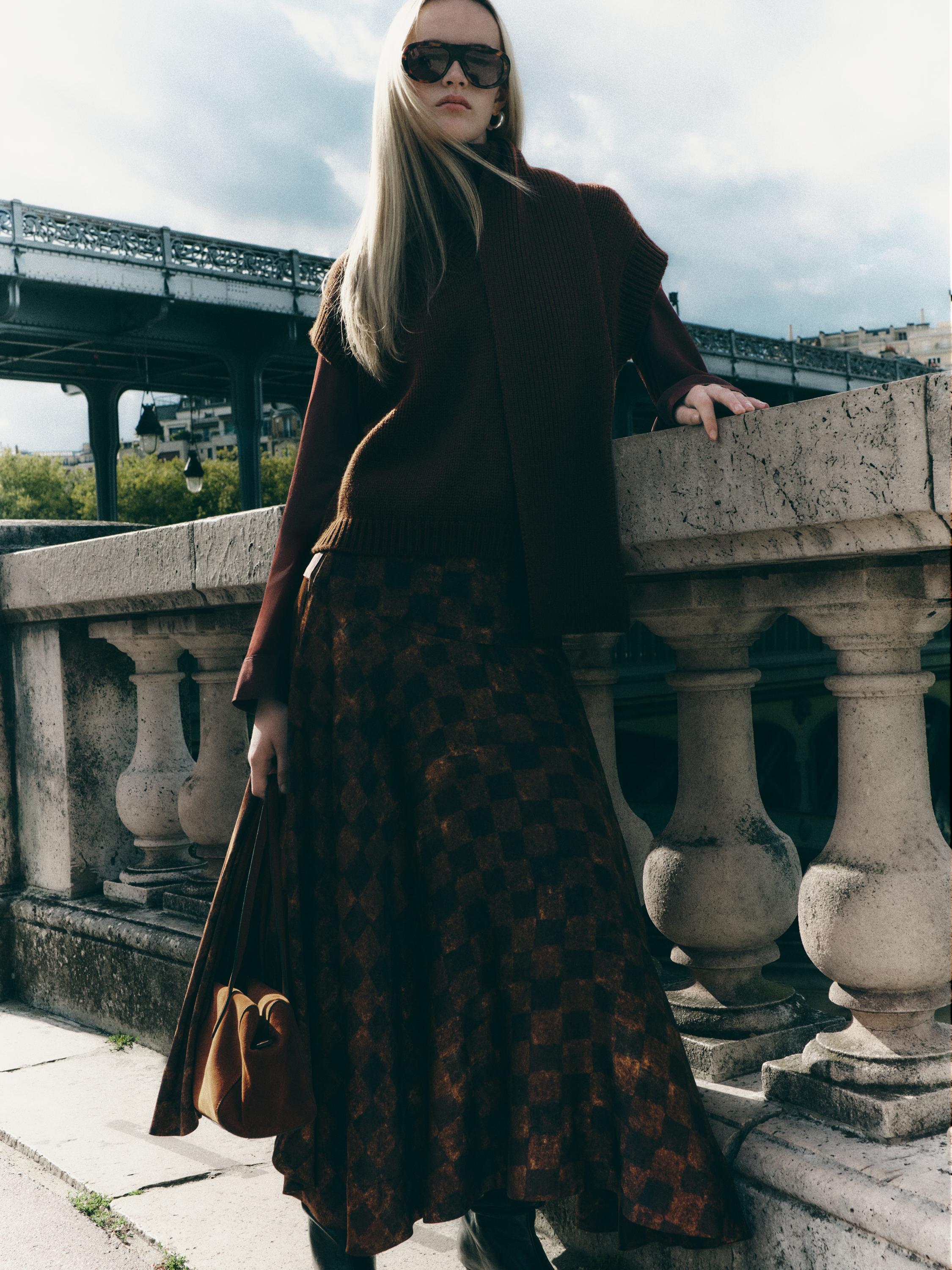 Chequered print midi skirt