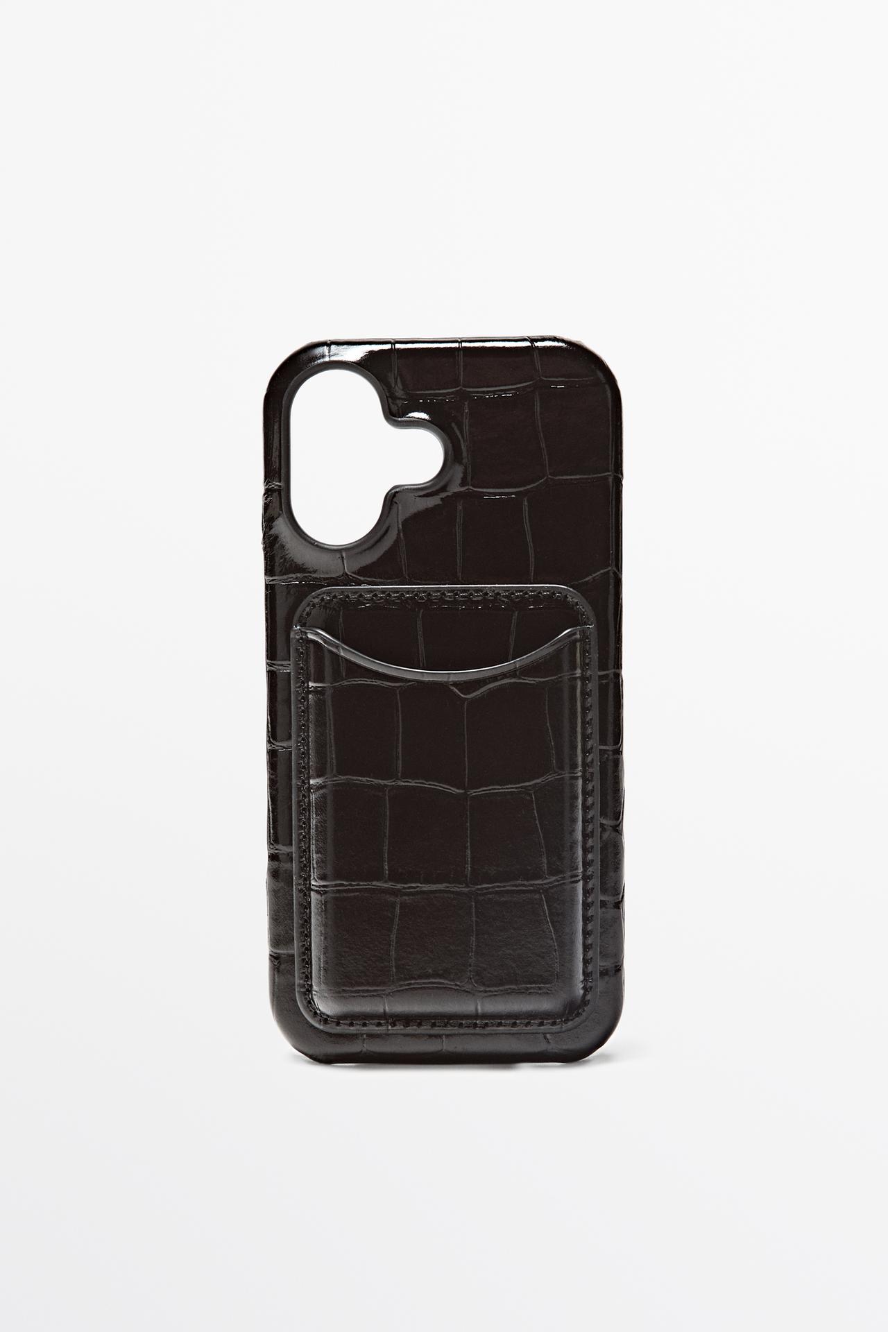 Textured Nappa leather iPhone 17 case — BROWN