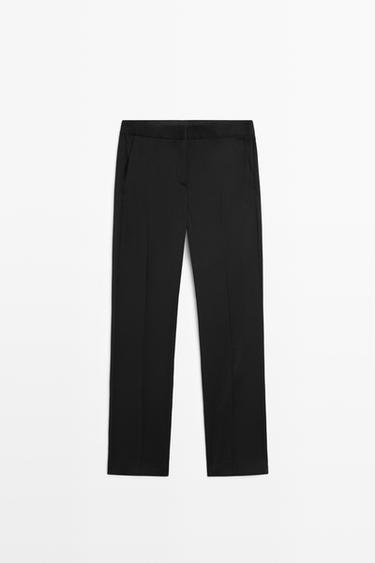 100% cool wool straight fit trousers — BLACK 2